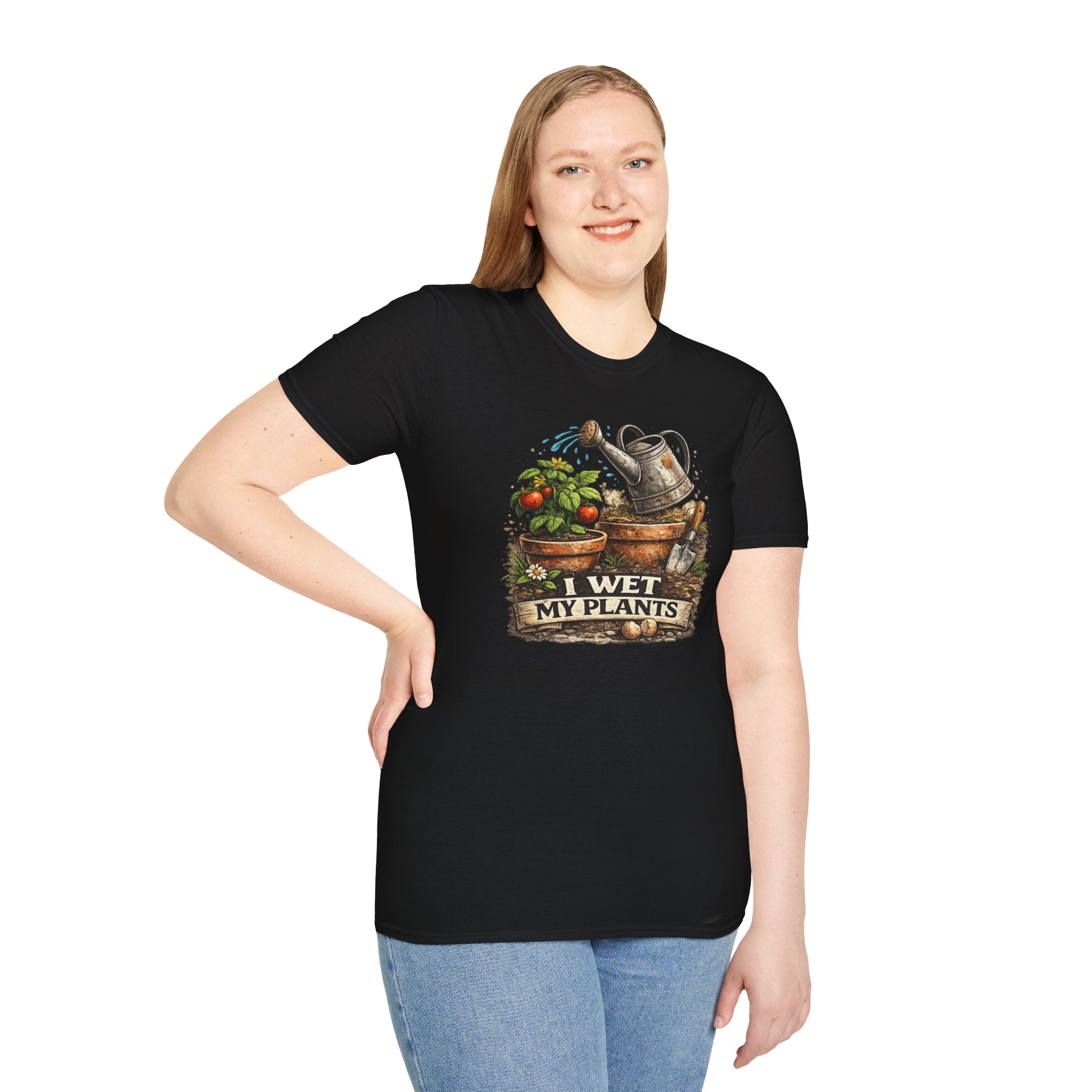 Gardening T-Shirt — "I Wet My Plants" Watering Can & Potted Herbs Tee