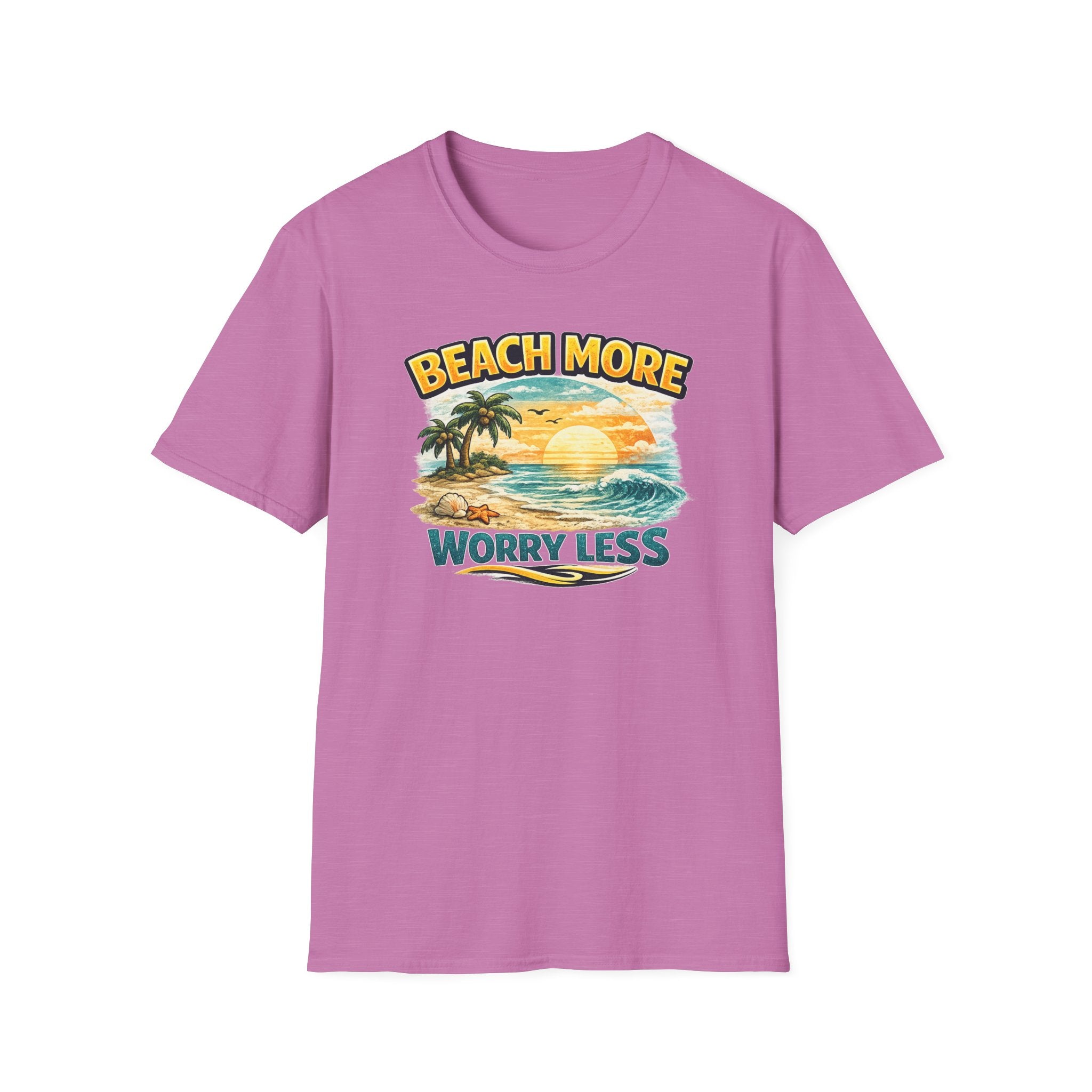 Beach More Worry Less T-Shirt — Vintage Sunset Palm Beach Graphic Tee