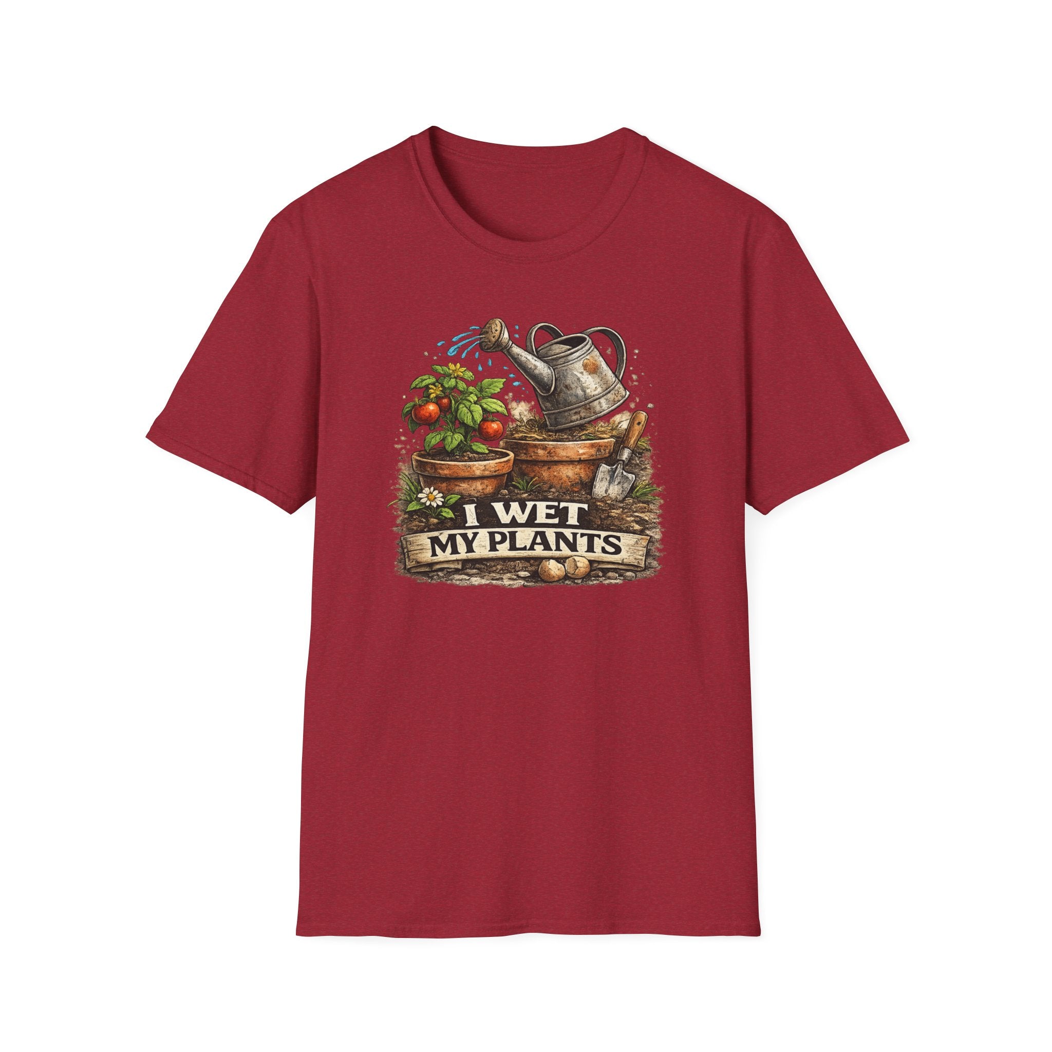 Gardening T-Shirt — "I Wet My Plants" Watering Can & Potted Herbs Tee