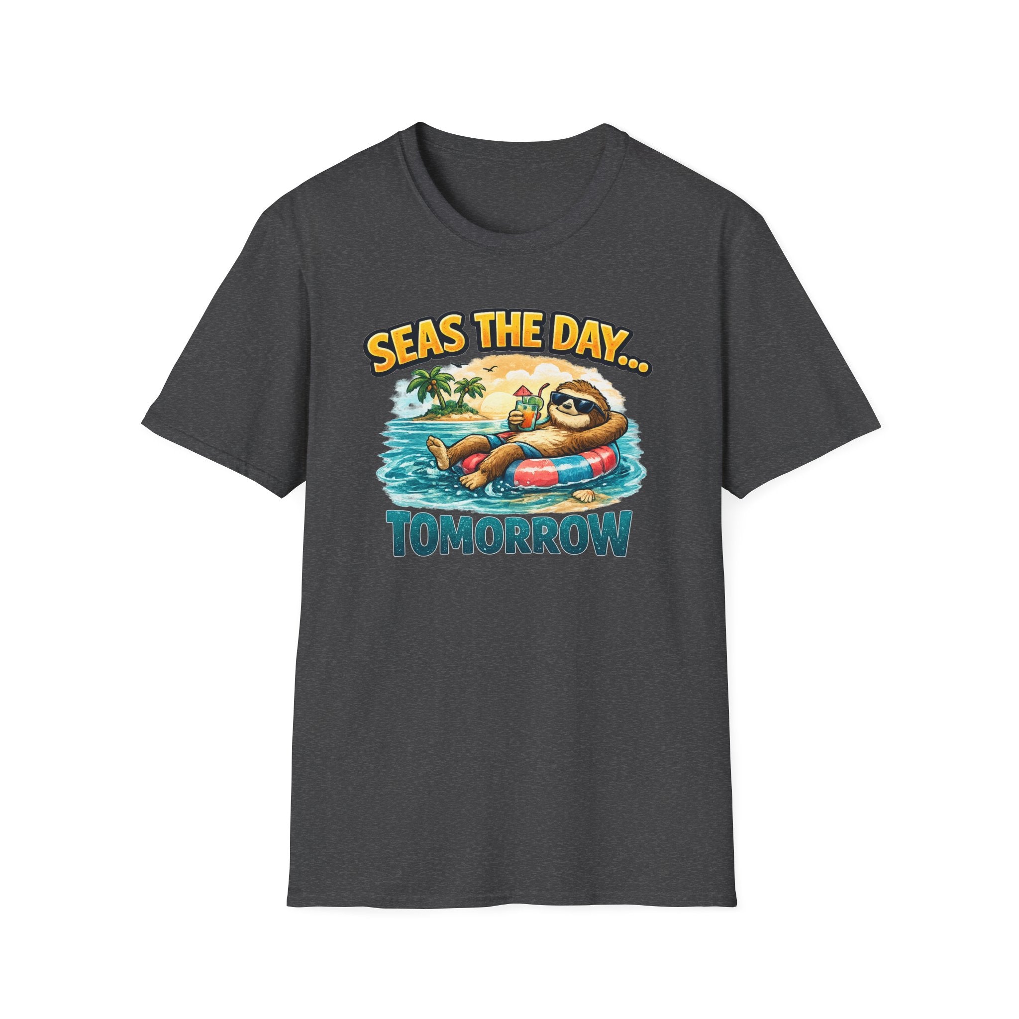 Seas the Day Sloth T-Shirt — Funny Tropical "Seas the Day... Tomorrow" Tee