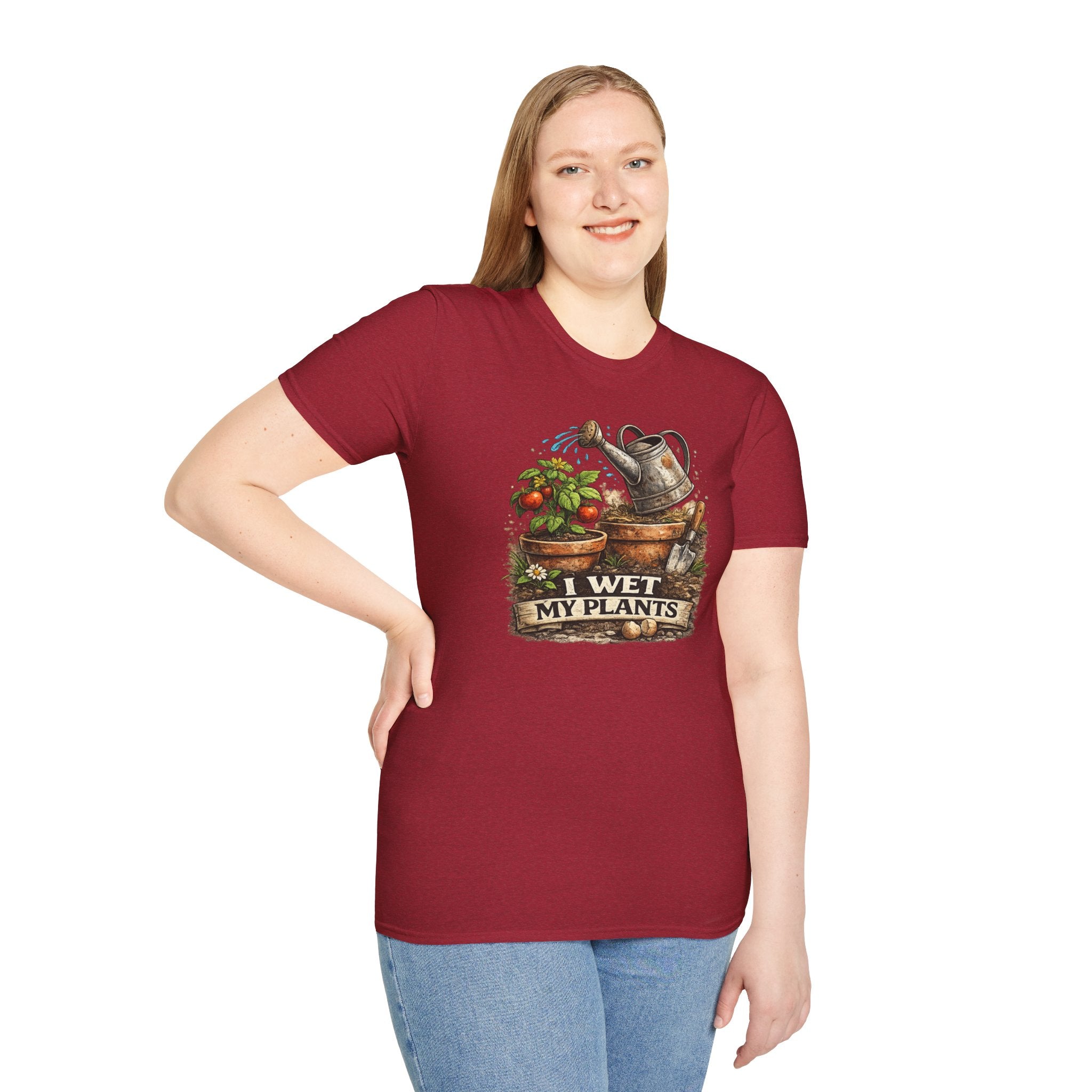 Gardening T-Shirt — "I Wet My Plants" Watering Can & Potted Herbs Tee
