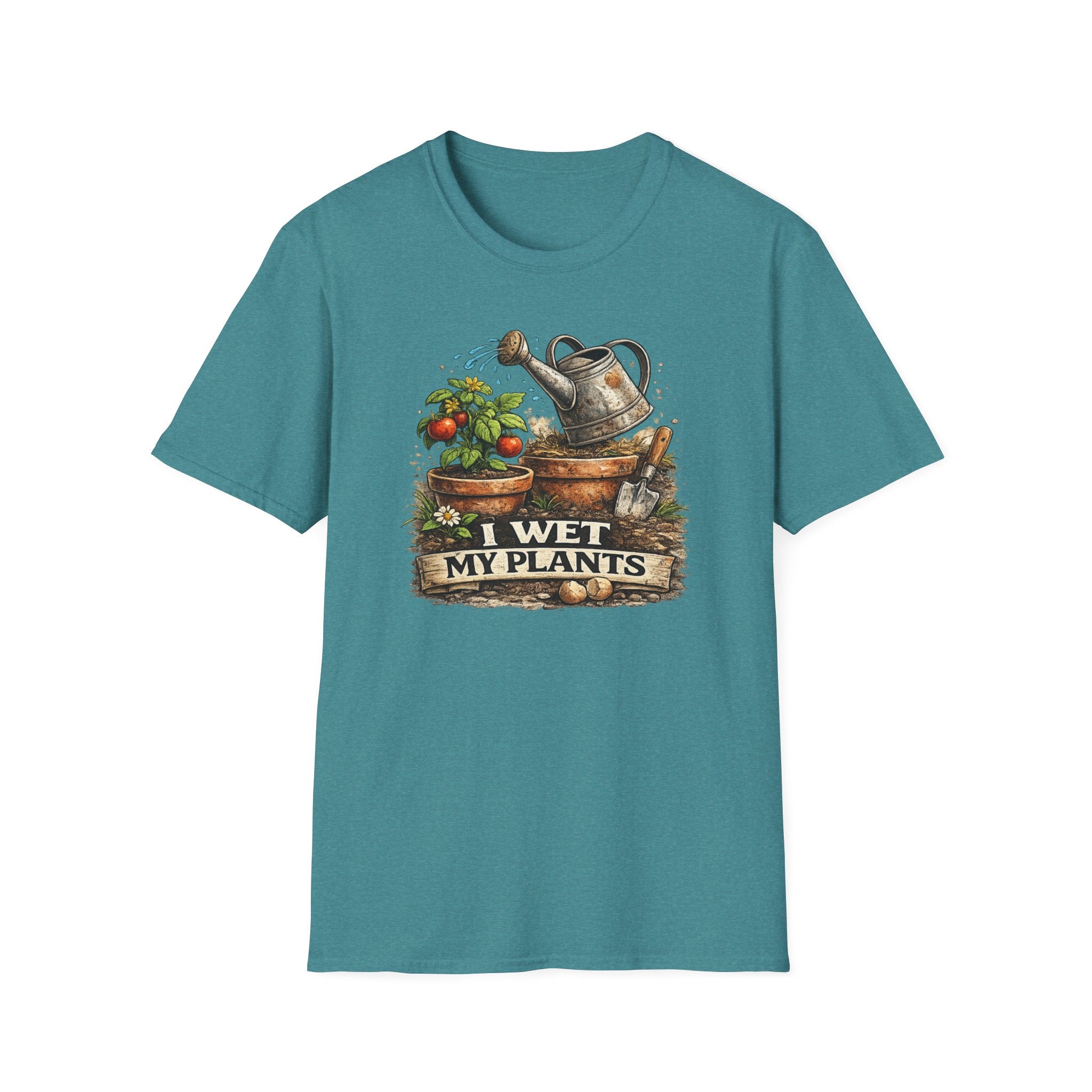 Gardening T-Shirt — "I Wet My Plants" Watering Can & Potted Herbs Tee