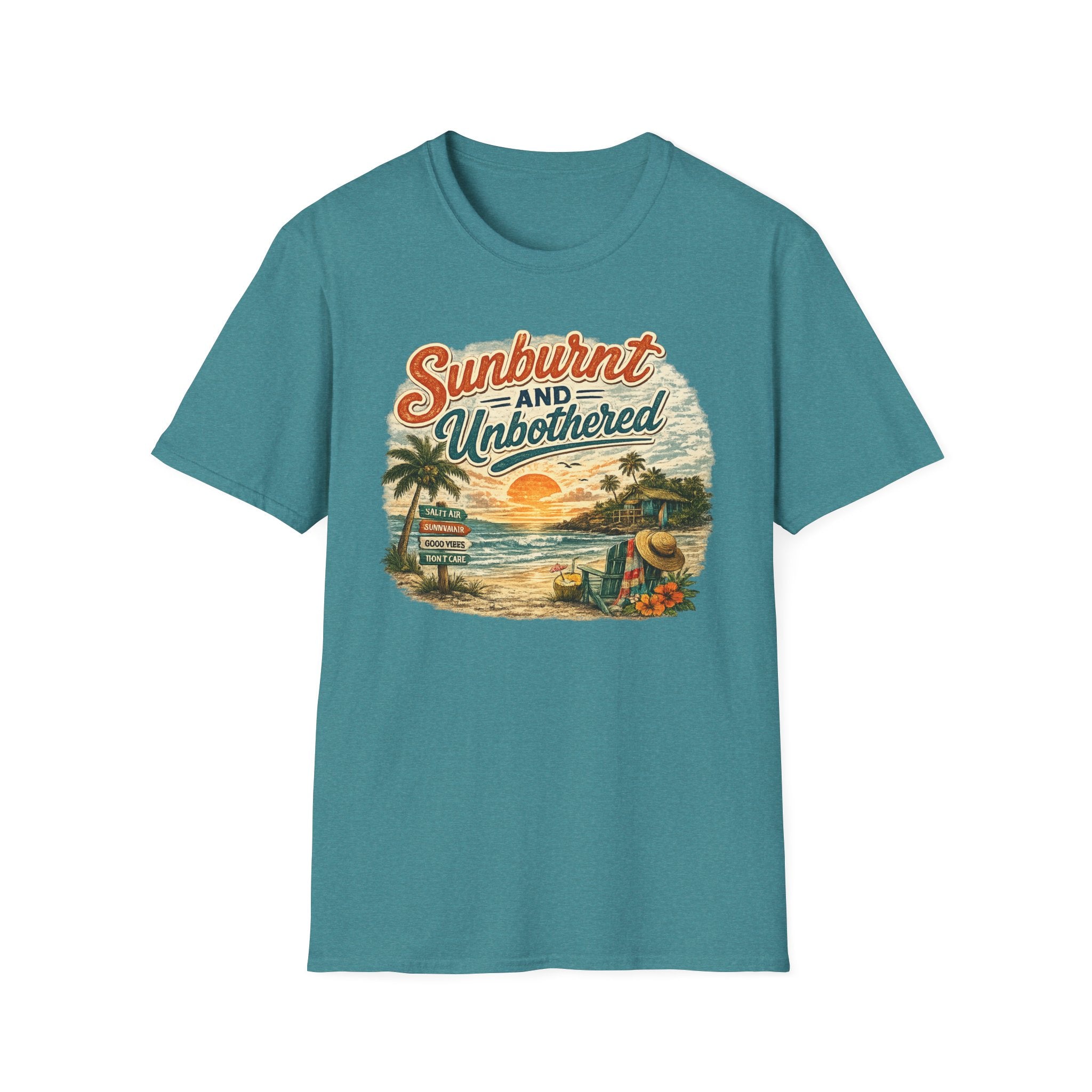 Sunburnt and Unbothered T-Shirt — Retro Beach Vacation Tee