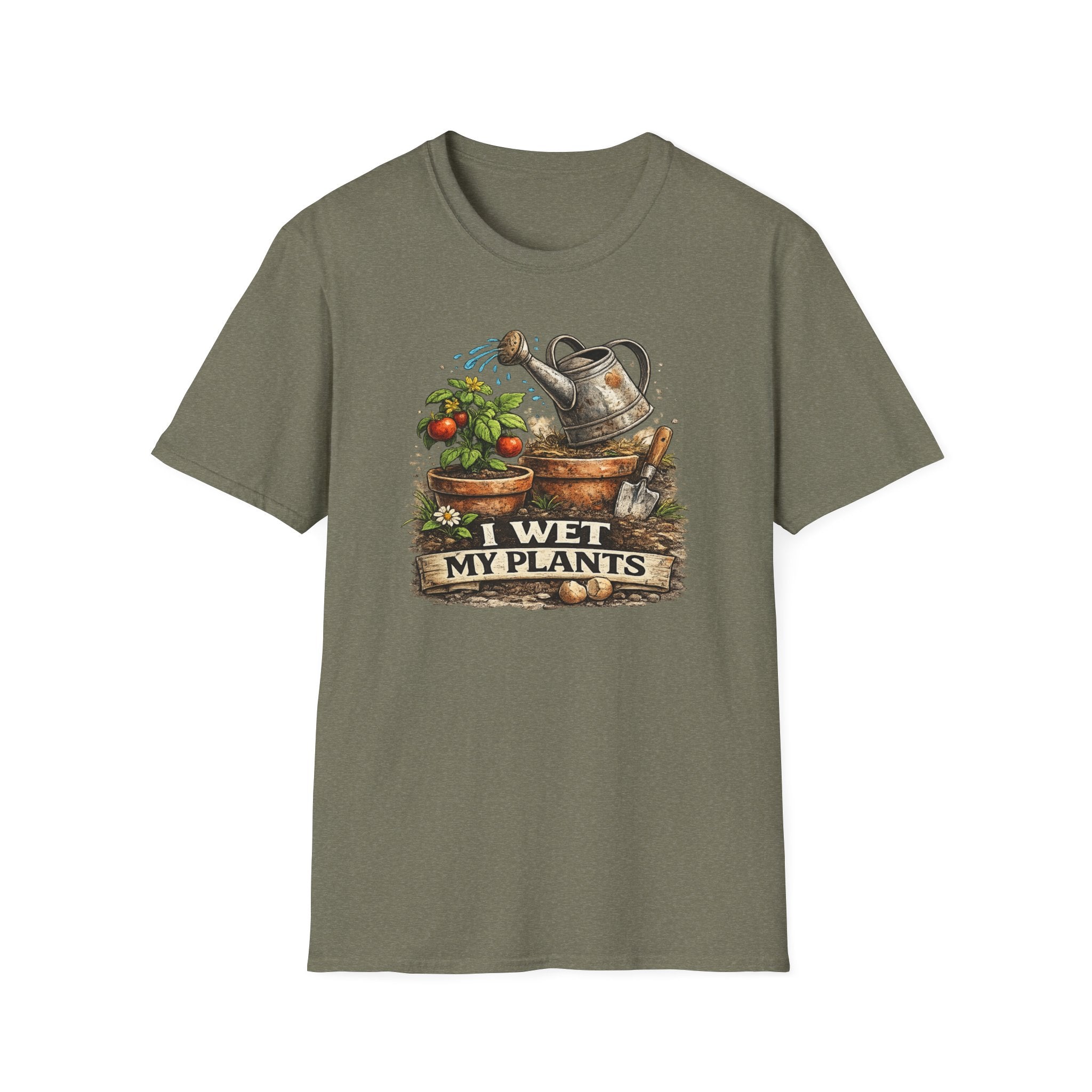 Gardening T-Shirt — "I Wet My Plants" Watering Can & Potted Herbs Tee