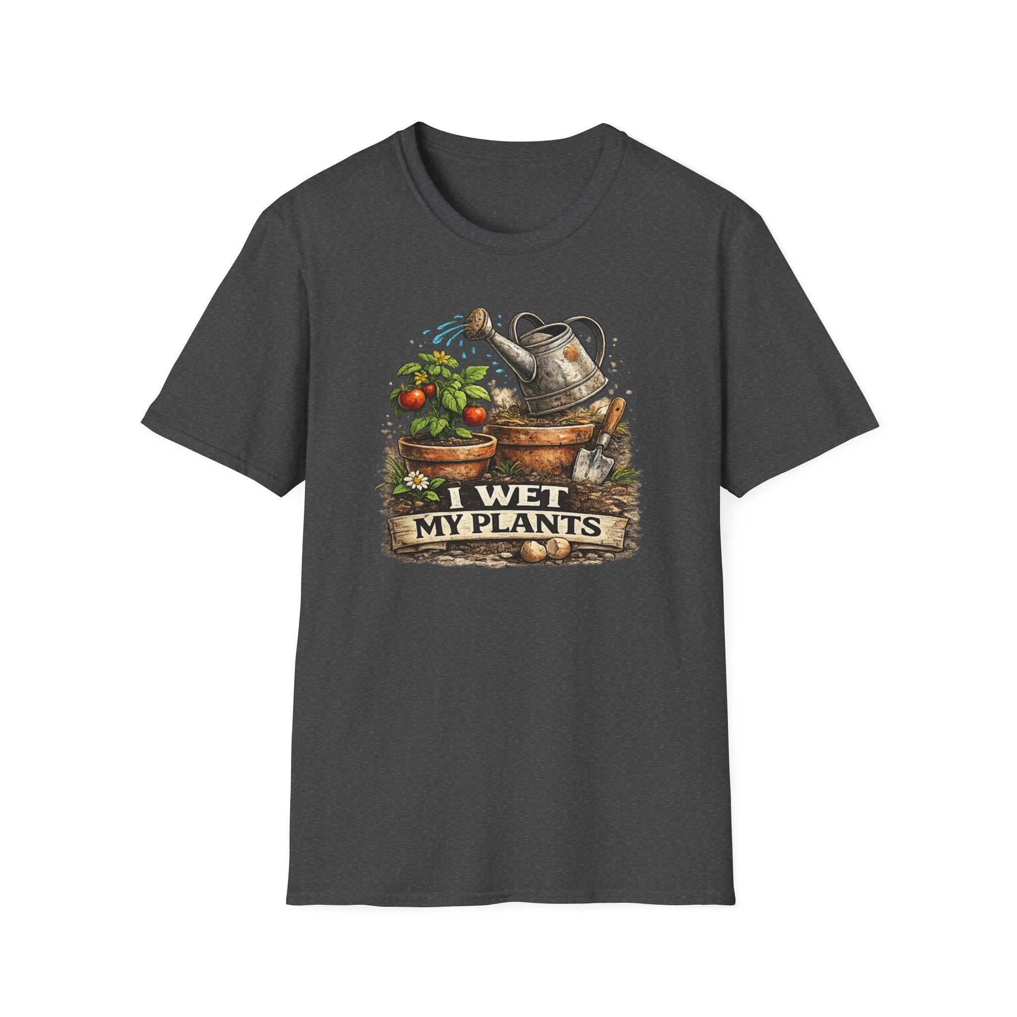 Gardening T-Shirt — "I Wet My Plants" Watering Can & Potted Herbs Tee