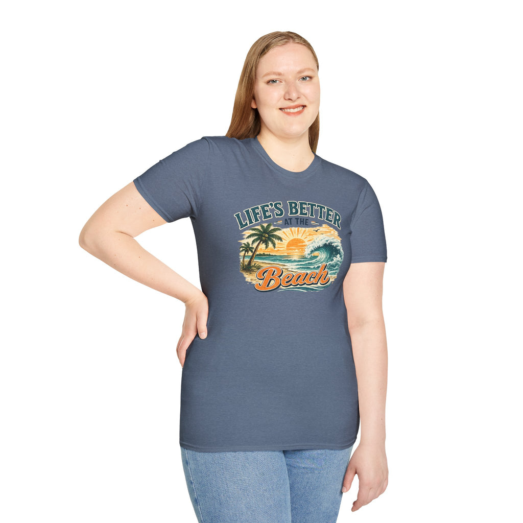 Beach T-Shirt — “Life’s Better at the Beach” Vintage Sunset Tee