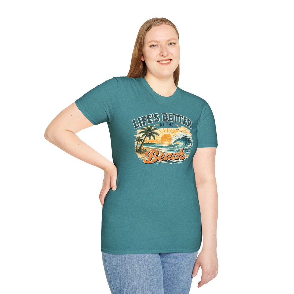 Beach T-Shirt — “Life’s Better at the Beach” Vintage Sunset Tee