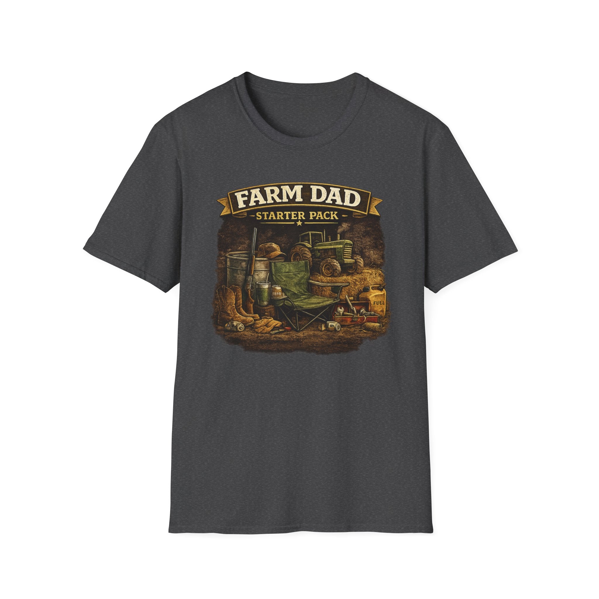 Farm Dad T-Shirt — "Farm Dad Starter Pack" Vintage Tractor Tee