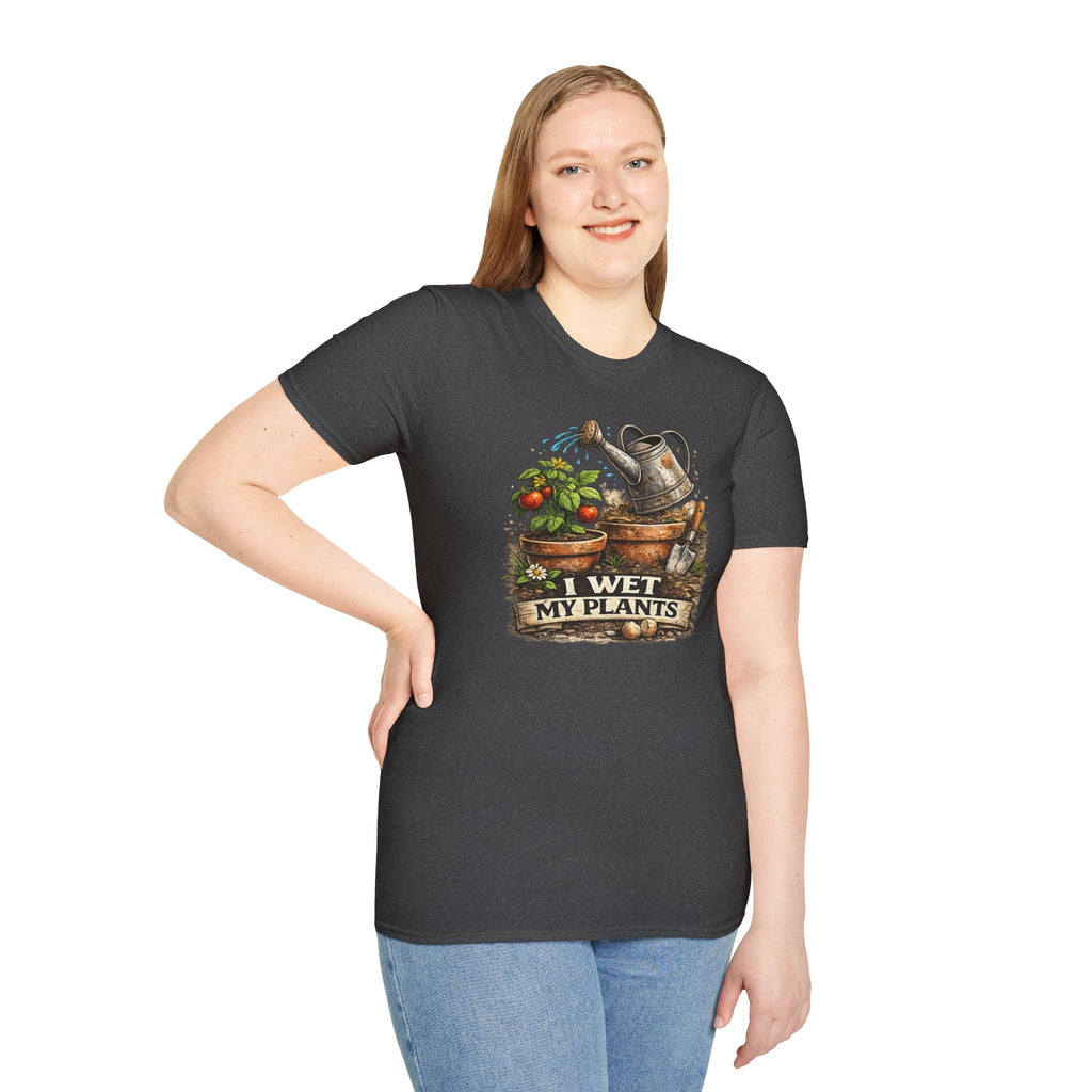 Gardening T-Shirt — "I Wet My Plants" Watering Can & Potted Herbs Tee