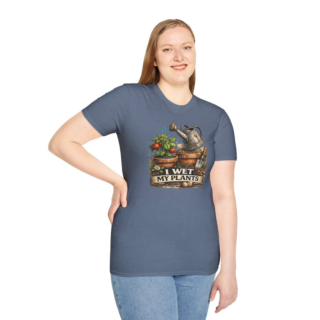 Gardening T-Shirt — "I Wet My Plants" Watering Can & Potted Herbs Tee