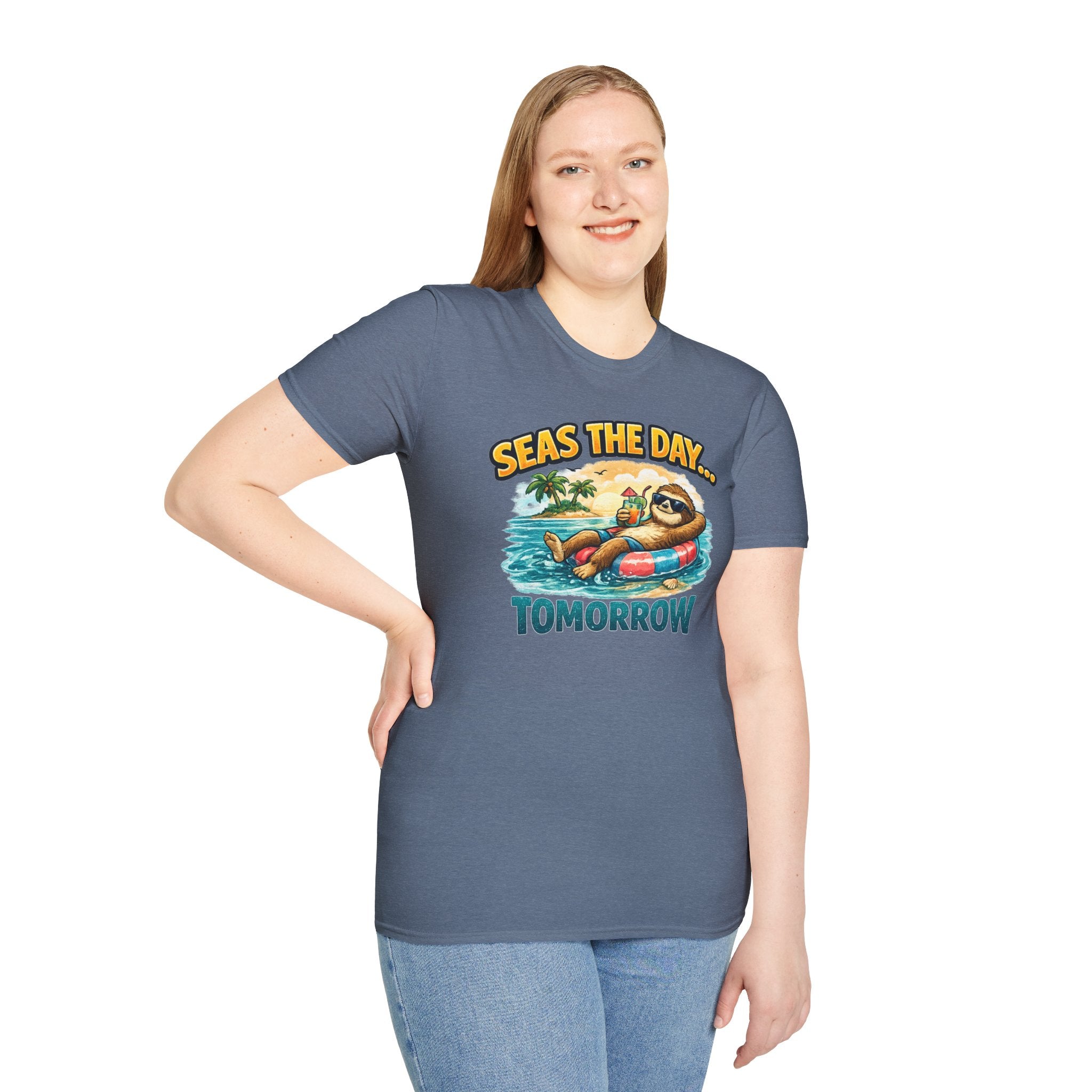 Seas the Day Sloth T-Shirt — Funny Tropical "Seas the Day... Tomorrow" Tee