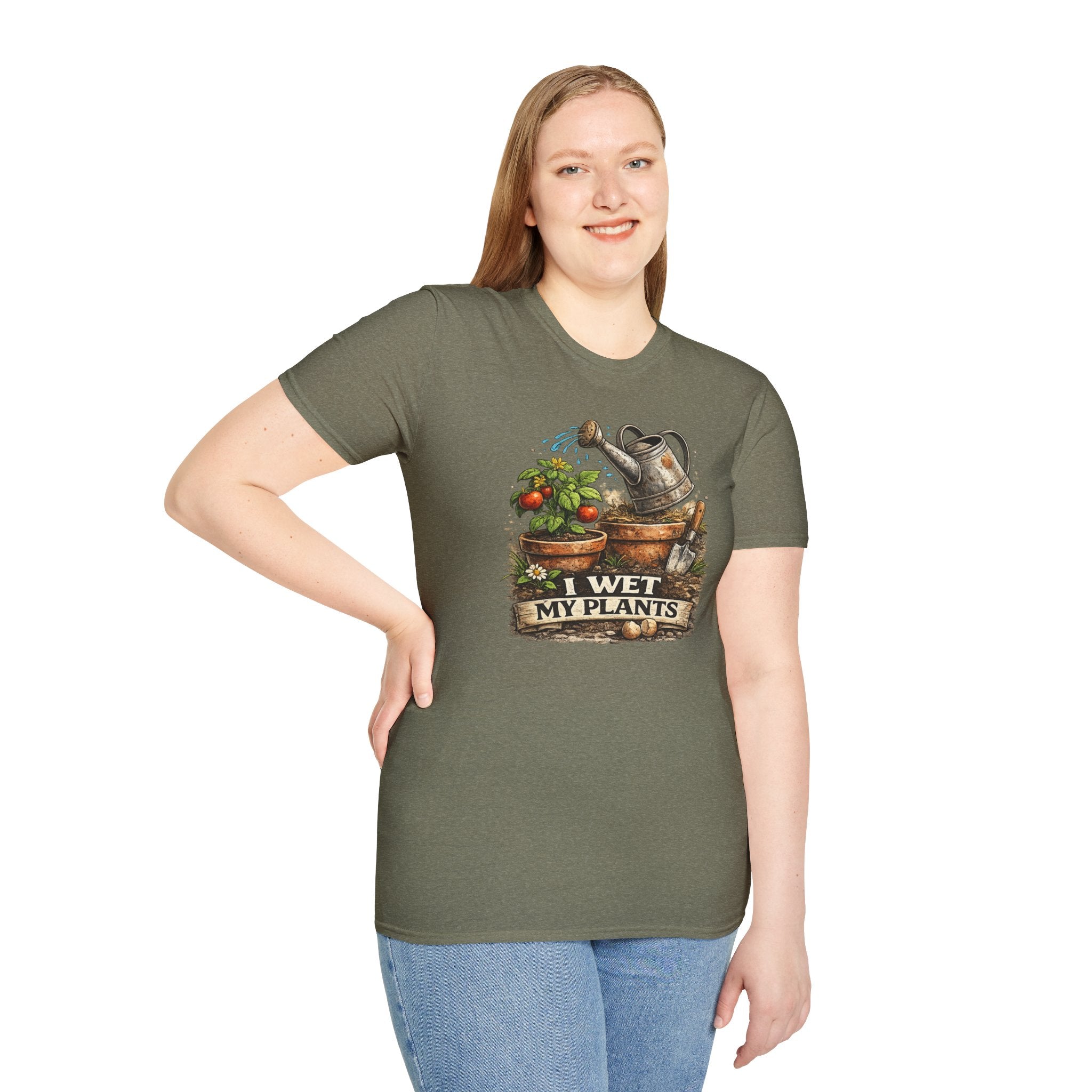 Gardening T-Shirt — "I Wet My Plants" Watering Can & Potted Herbs Tee