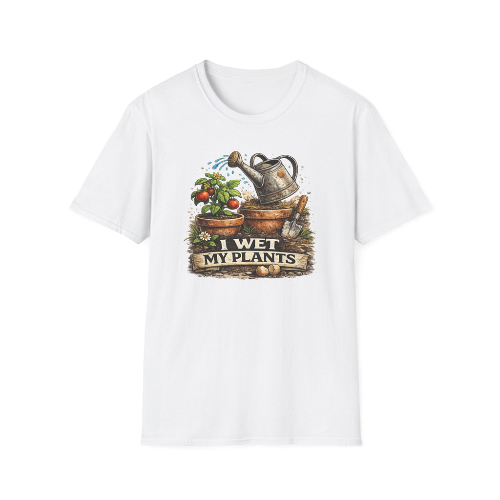 Gardening T-Shirt — "I Wet My Plants" Watering Can & Potted Herbs Tee