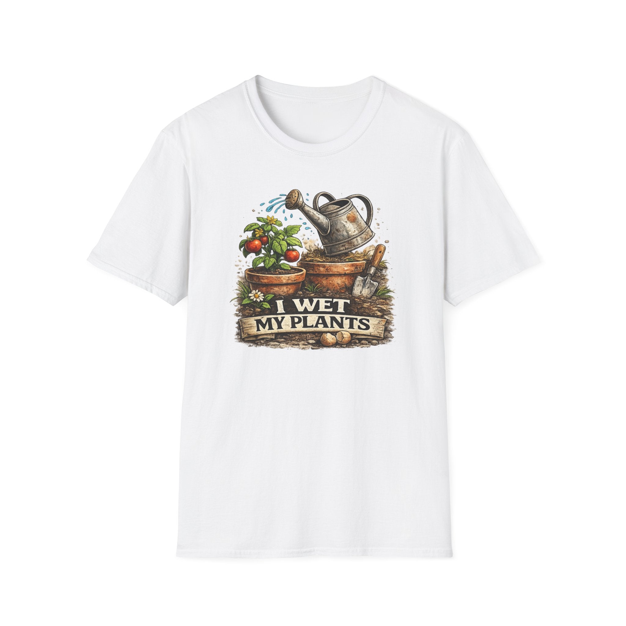 Gardening T-Shirt — "I Wet My Plants" Watering Can & Potted Herbs Tee
