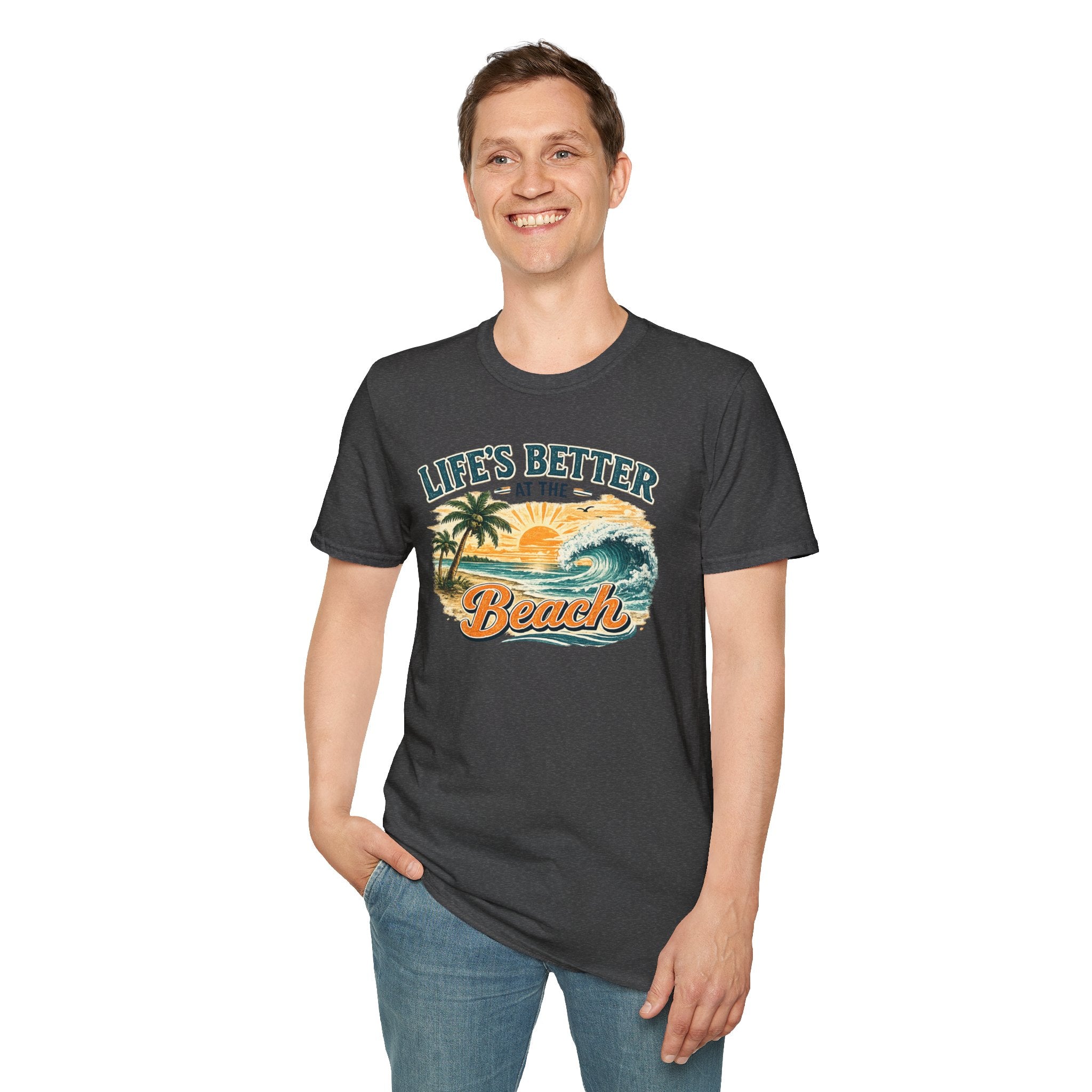 Beach T-Shirt — “Life’s Better at the Beach” Vintage Sunset Tee