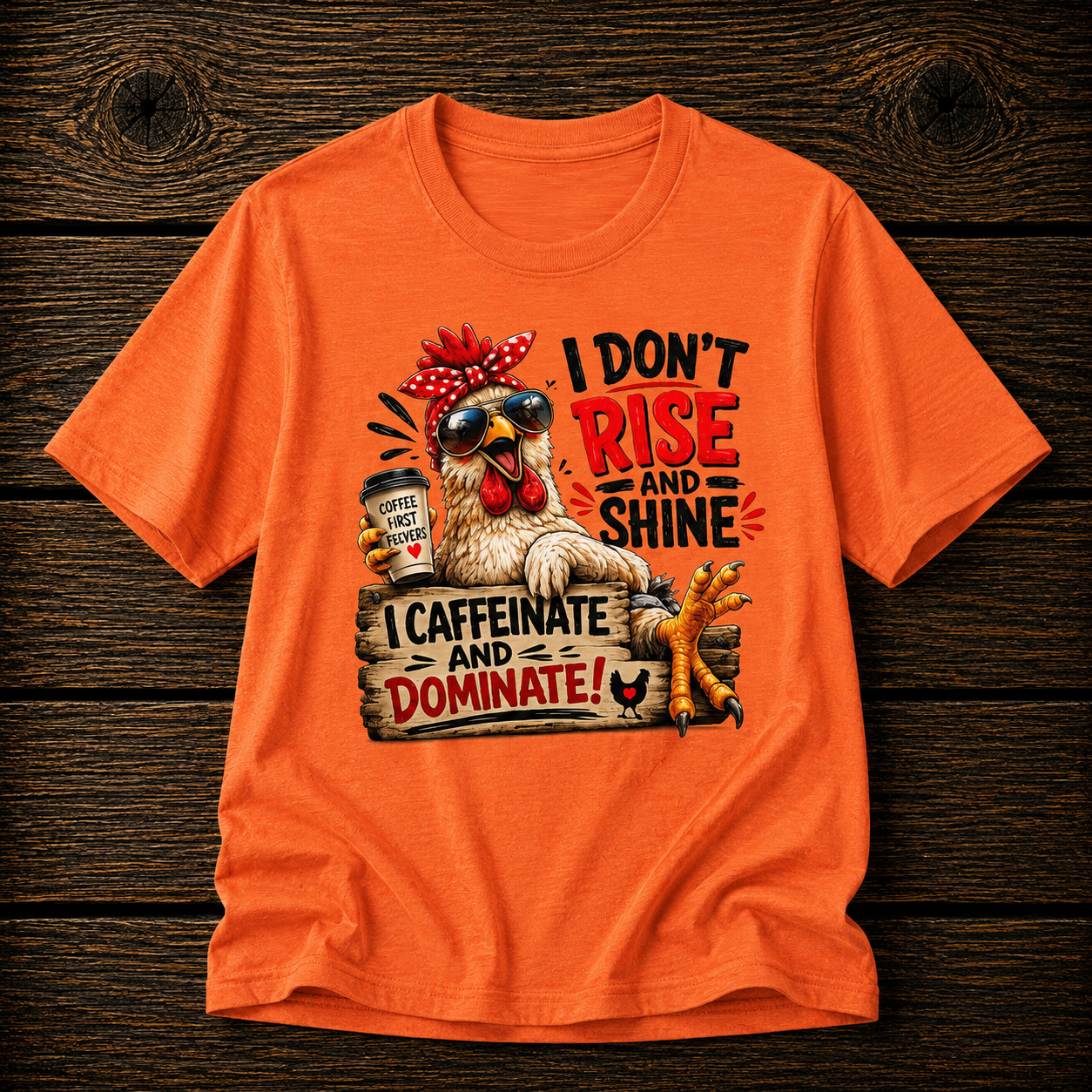I Don't Rise and Shine Chicken T-Shirt — I Caffeinate and Dominate Funny Graphic Tee