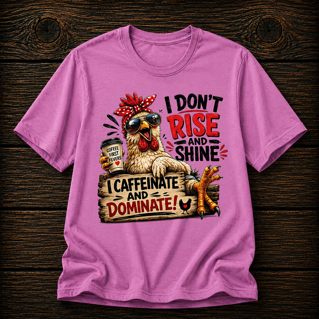 I Don't Rise and Shine Chicken T-Shirt — I Caffeinate and Dominate Funny Graphic Tee