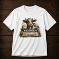Moody Cow T-Shirt — "Moody: Powered by Grass and Bad Decisions" Graphic Tee