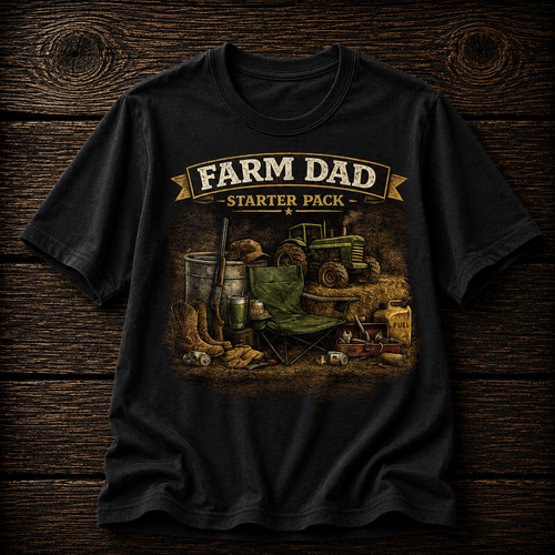 Farm Dad T-Shirt — "Farm Dad Starter Pack" Vintage Tractor Tee
