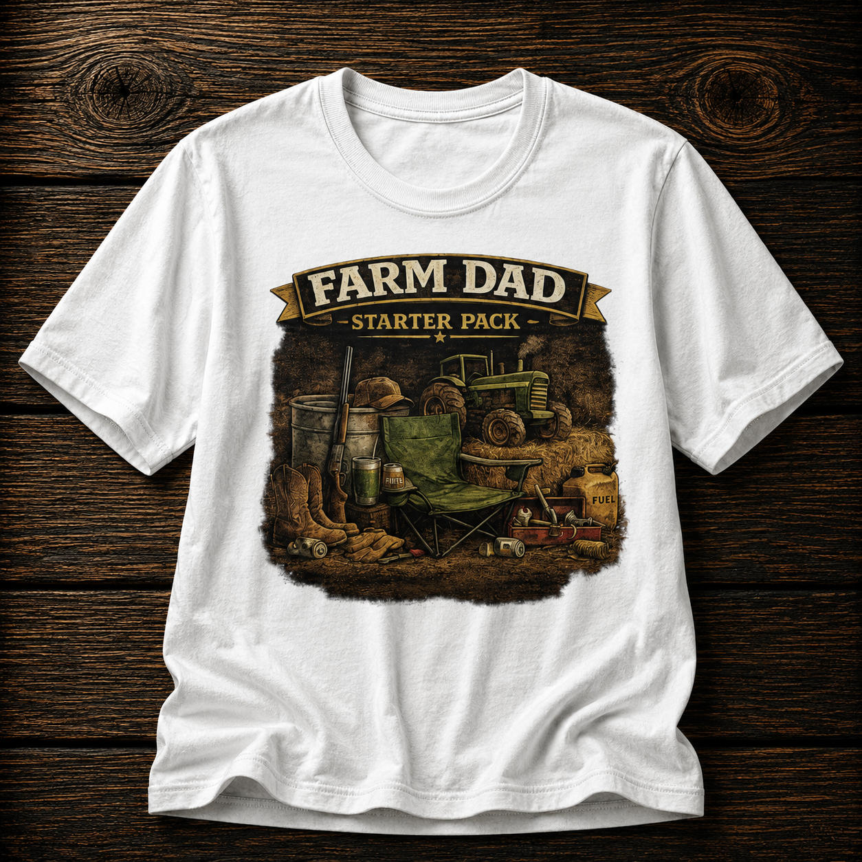 Farm Dad T-Shirt — "Farm Dad Starter Pack" Vintage Tractor Tee