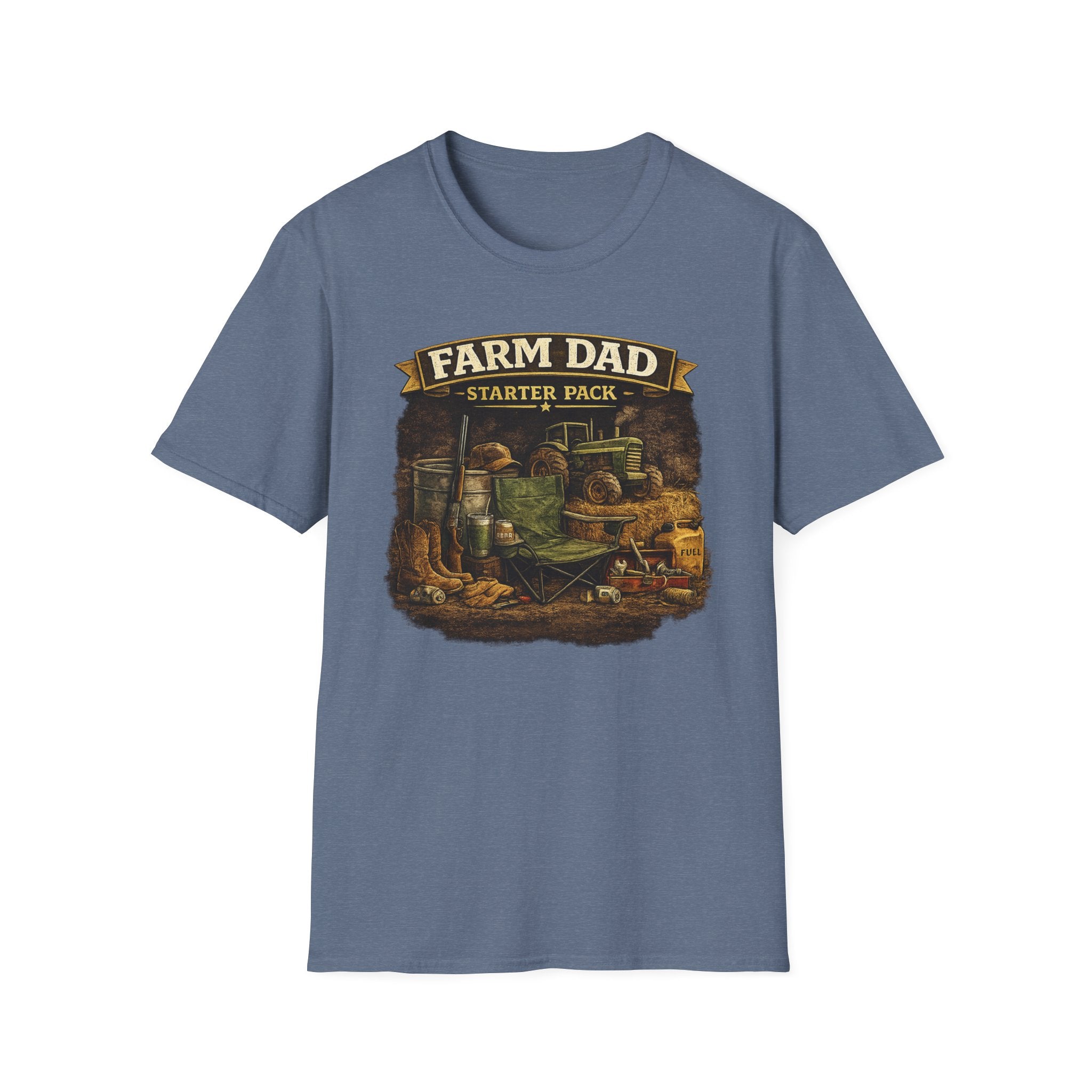 Farm Dad T-Shirt — "Farm Dad Starter Pack" Vintage Tractor Tee