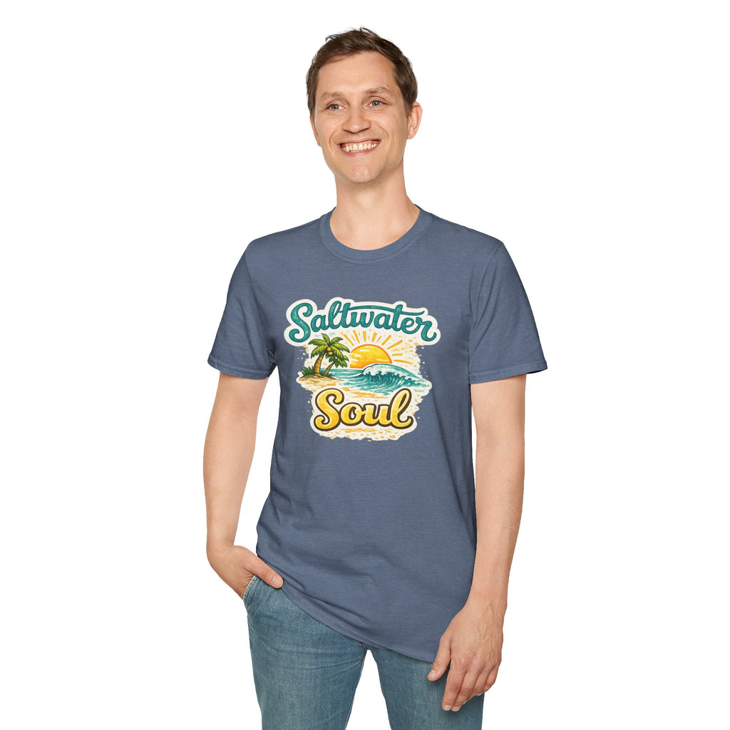 Saltwater Soul T-Shirt — Vintage Beach Sunset Tee for Ocean Lovers