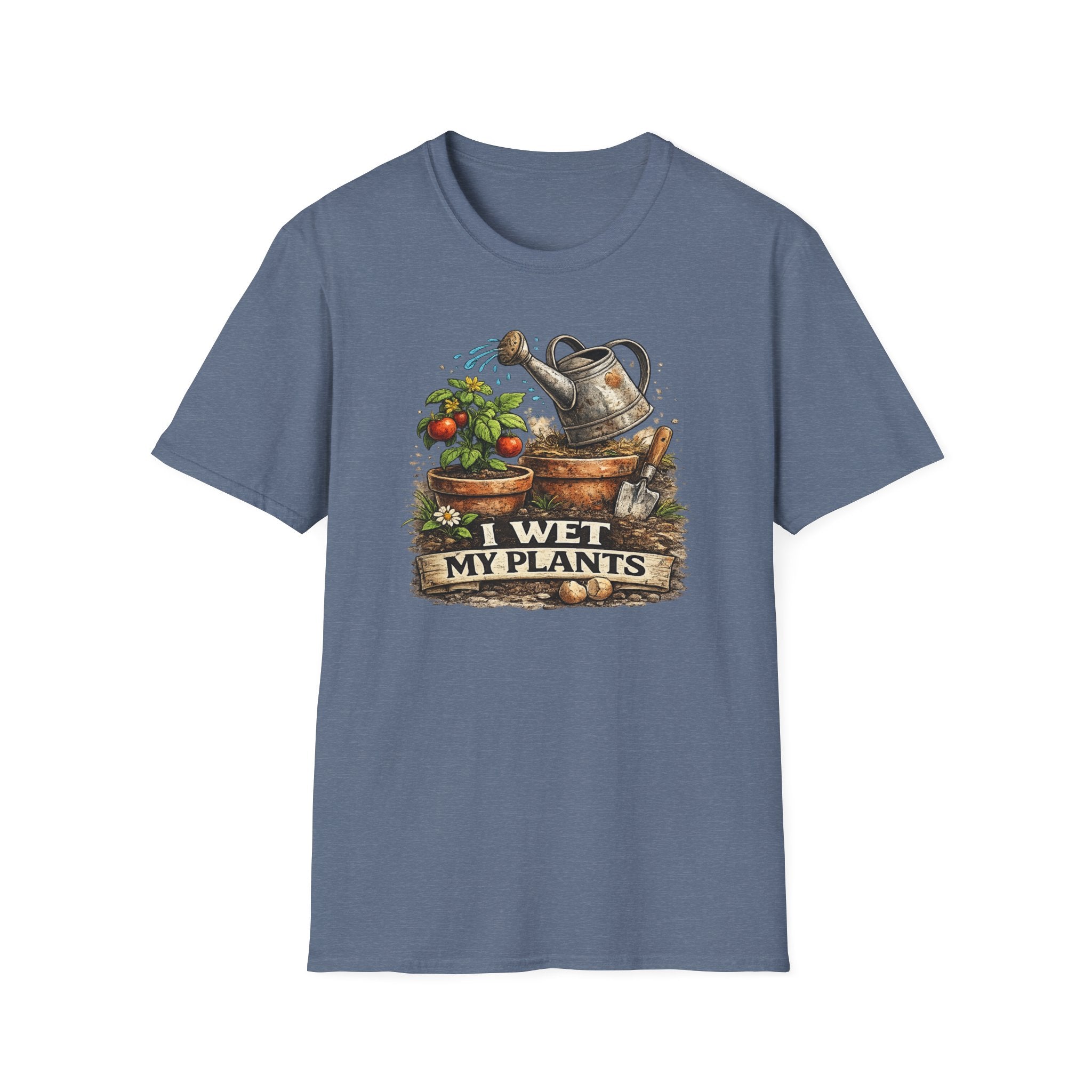 Gardening T-Shirt — "I Wet My Plants" Watering Can & Potted Herbs Tee