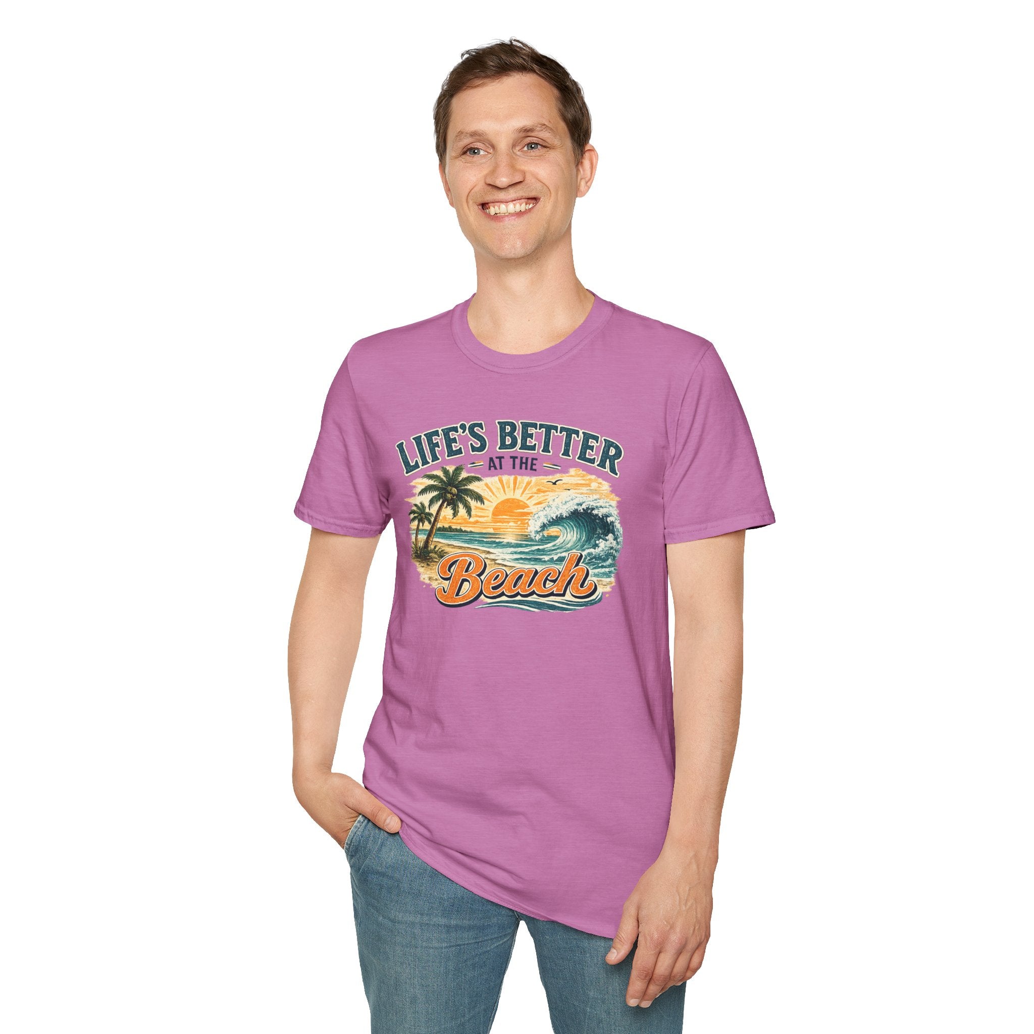 Beach T-Shirt — “Life’s Better at the Beach” Vintage Sunset Tee