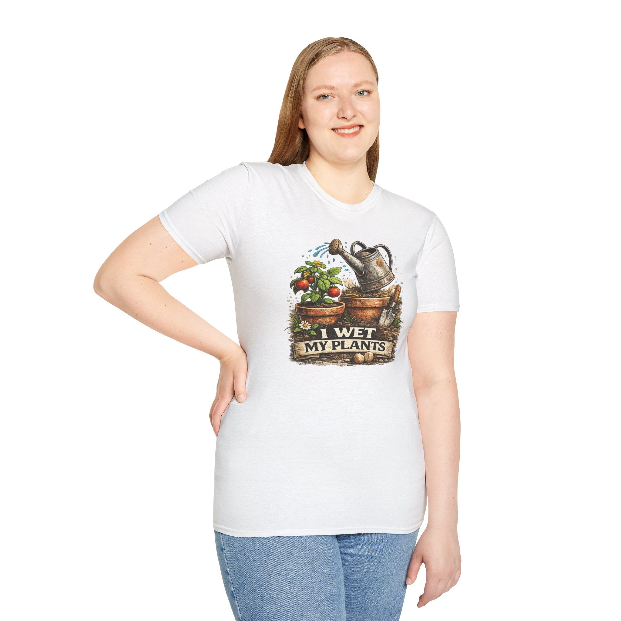 Gardening T-Shirt — "I Wet My Plants" Watering Can & Potted Herbs Tee