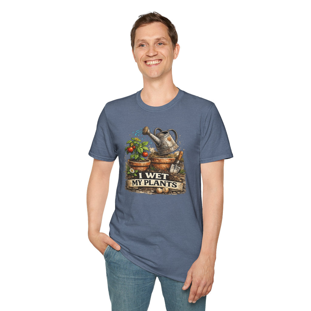 Gardening T-Shirt — "I Wet My Plants" Watering Can & Potted Herbs Tee