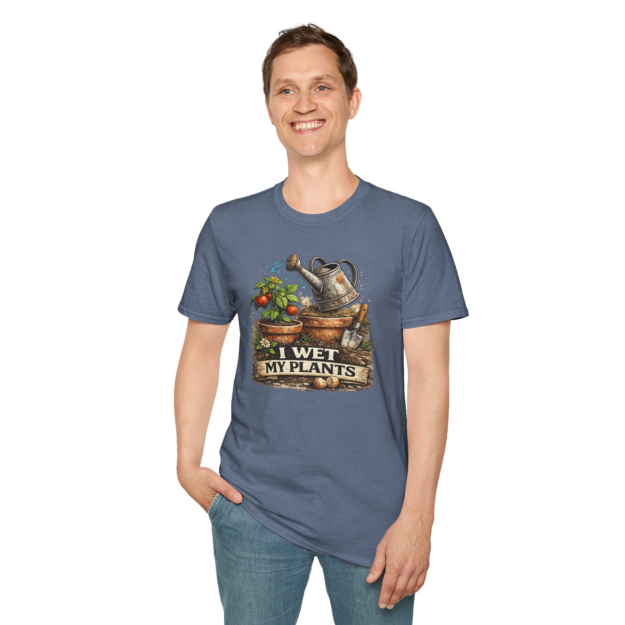 Gardening T-Shirt — "I Wet My Plants" Watering Can & Potted Herbs Tee