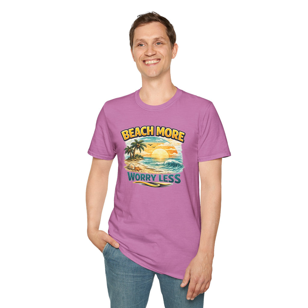 Beach More Worry Less T-Shirt — Vintage Sunset Palm Beach Graphic Tee