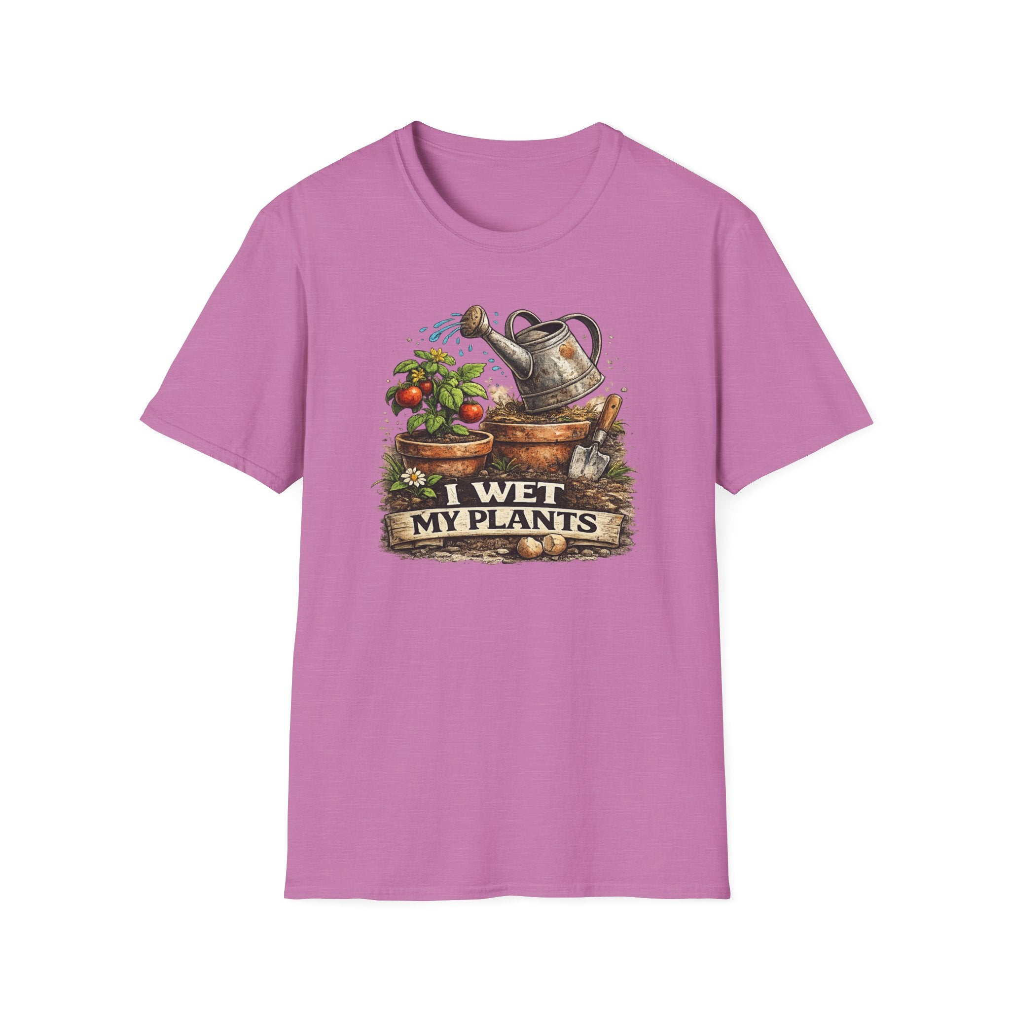 Gardening T-Shirt — "I Wet My Plants" Watering Can & Potted Herbs Tee
