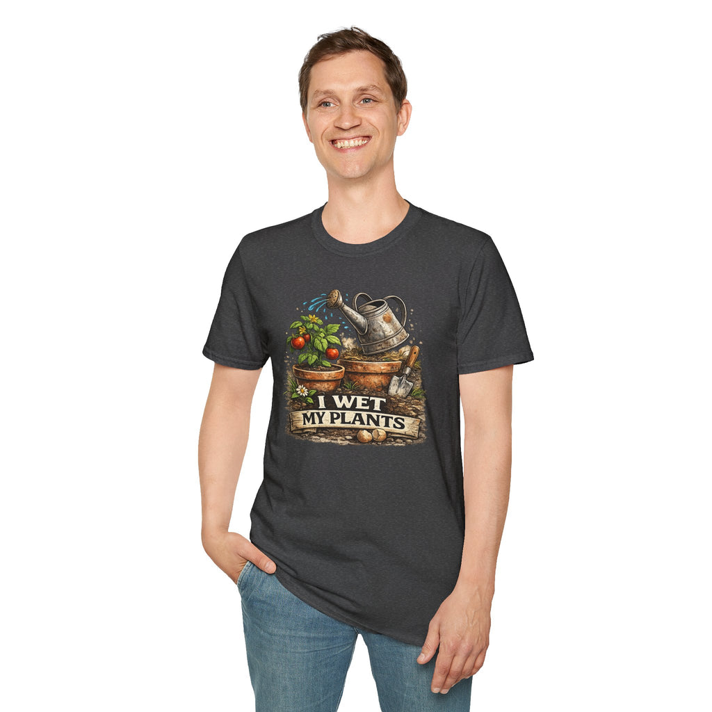 Gardening T-Shirt — "I Wet My Plants" Watering Can & Potted Herbs Tee
