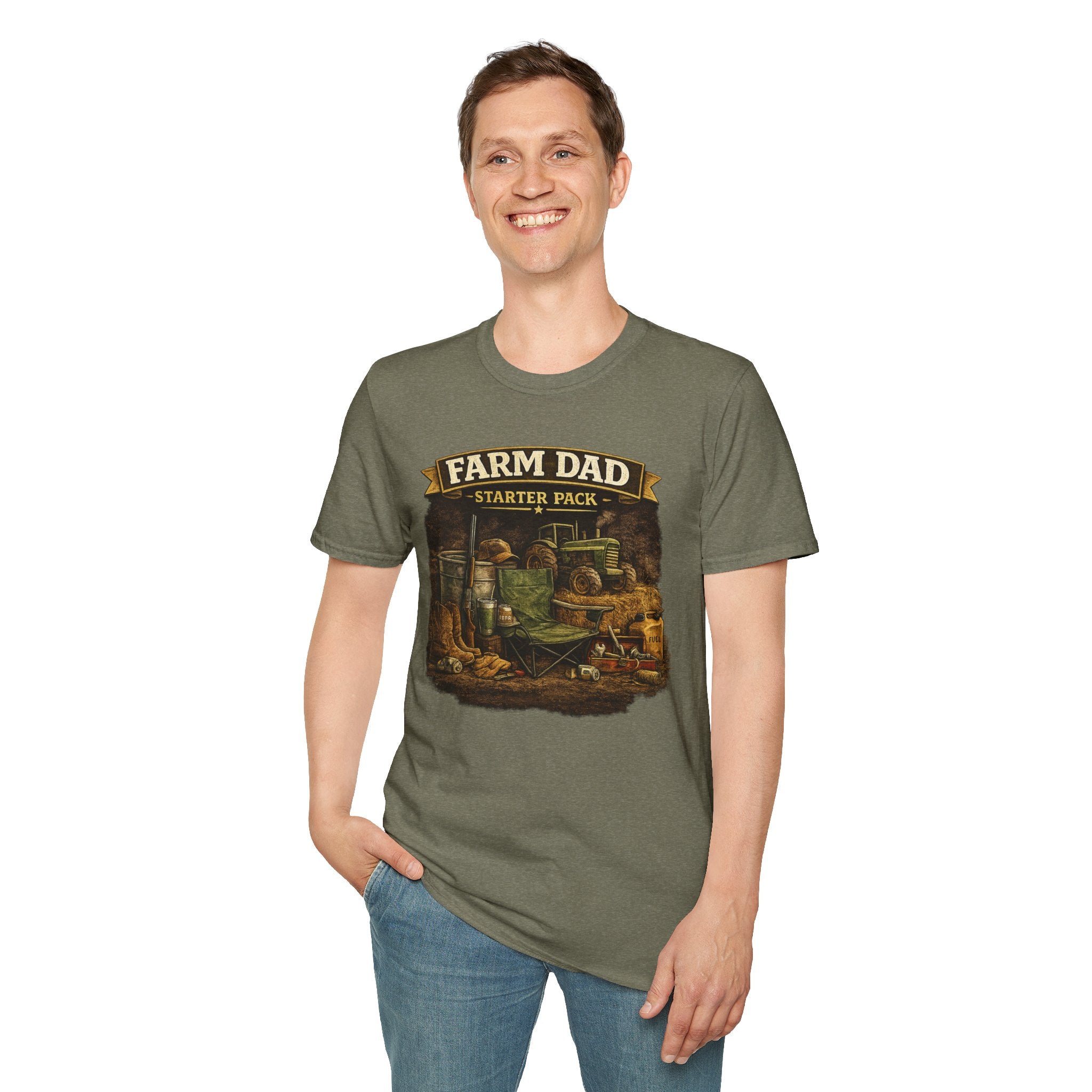 Farm Dad T-Shirt — "Farm Dad Starter Pack" Vintage Tractor Tee