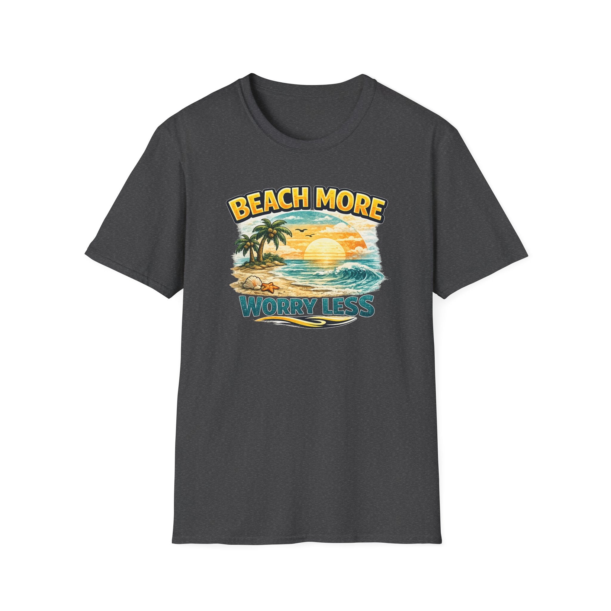 Beach More Worry Less T-Shirt — Vintage Sunset Palm Beach Graphic Tee