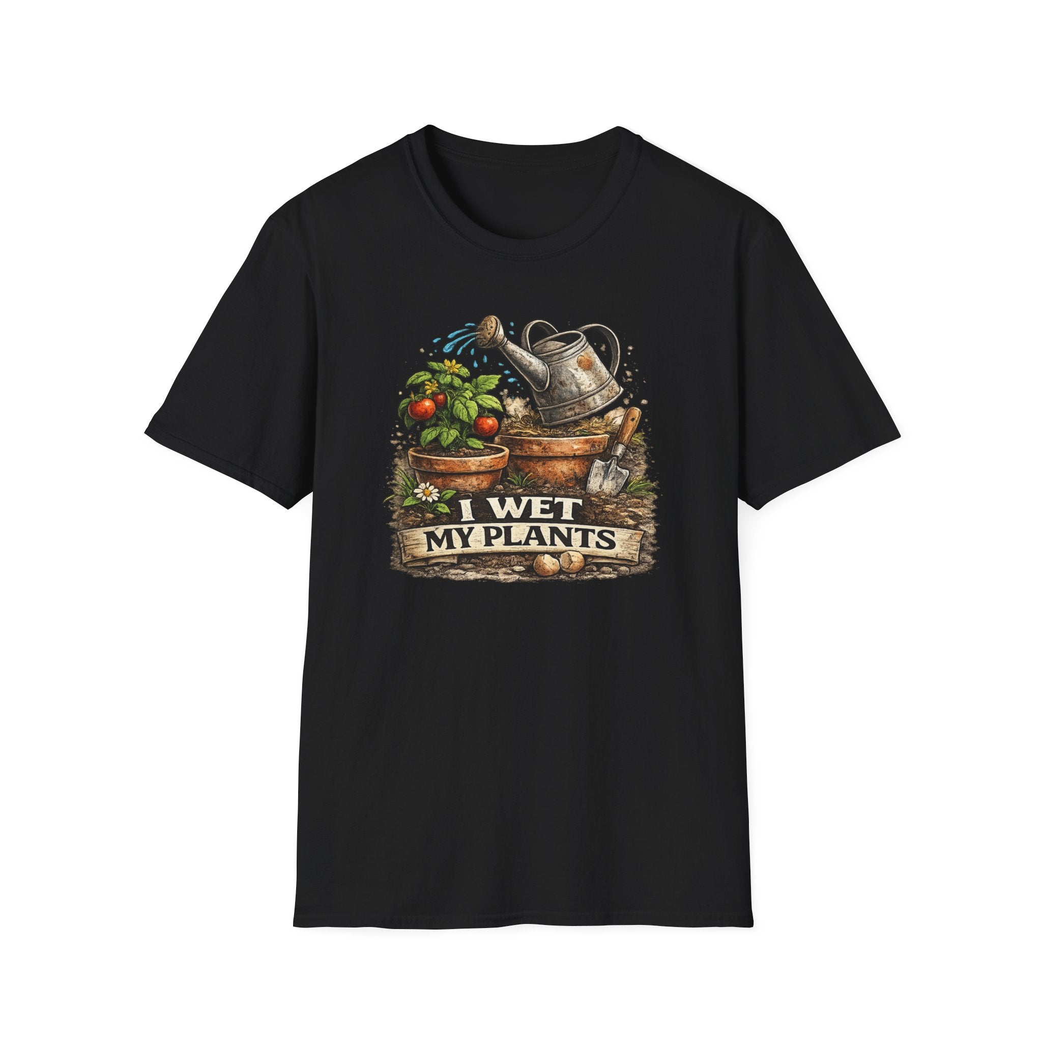 Gardening T-Shirt — "I Wet My Plants" Watering Can & Potted Herbs Tee
