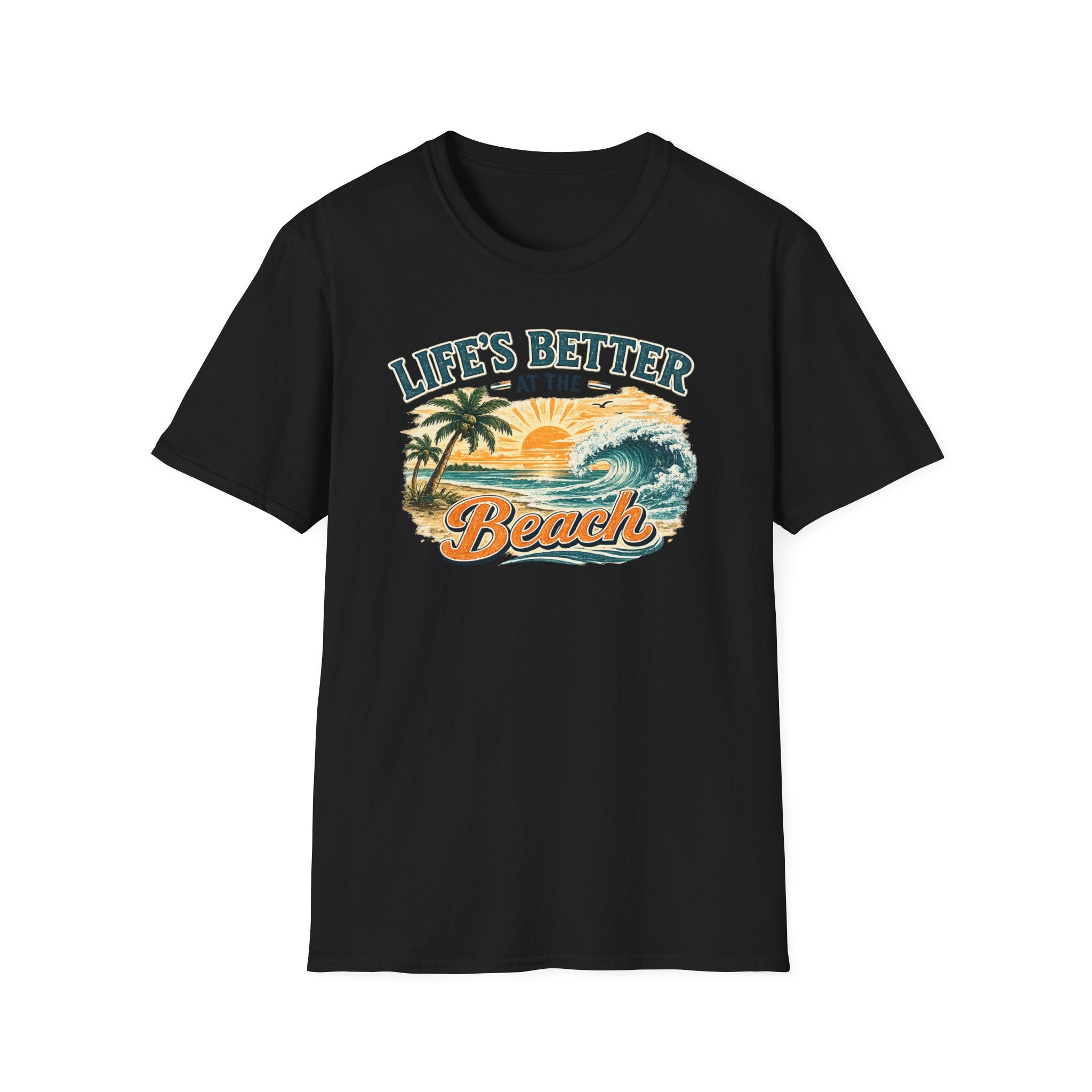 Beach T-Shirt — “Life’s Better at the Beach” Vintage Sunset Tee