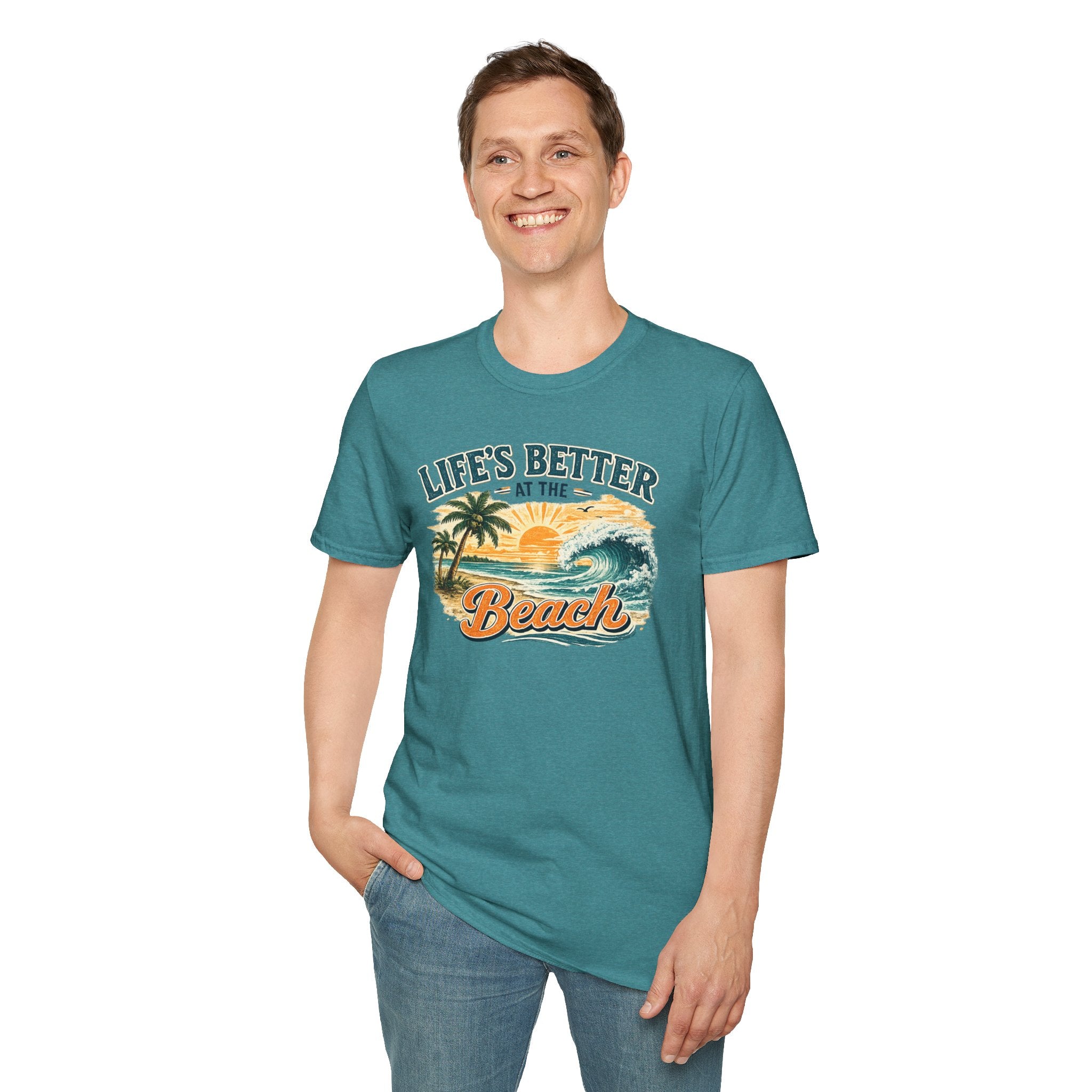 Beach T-Shirt — “Life’s Better at the Beach” Vintage Sunset Tee