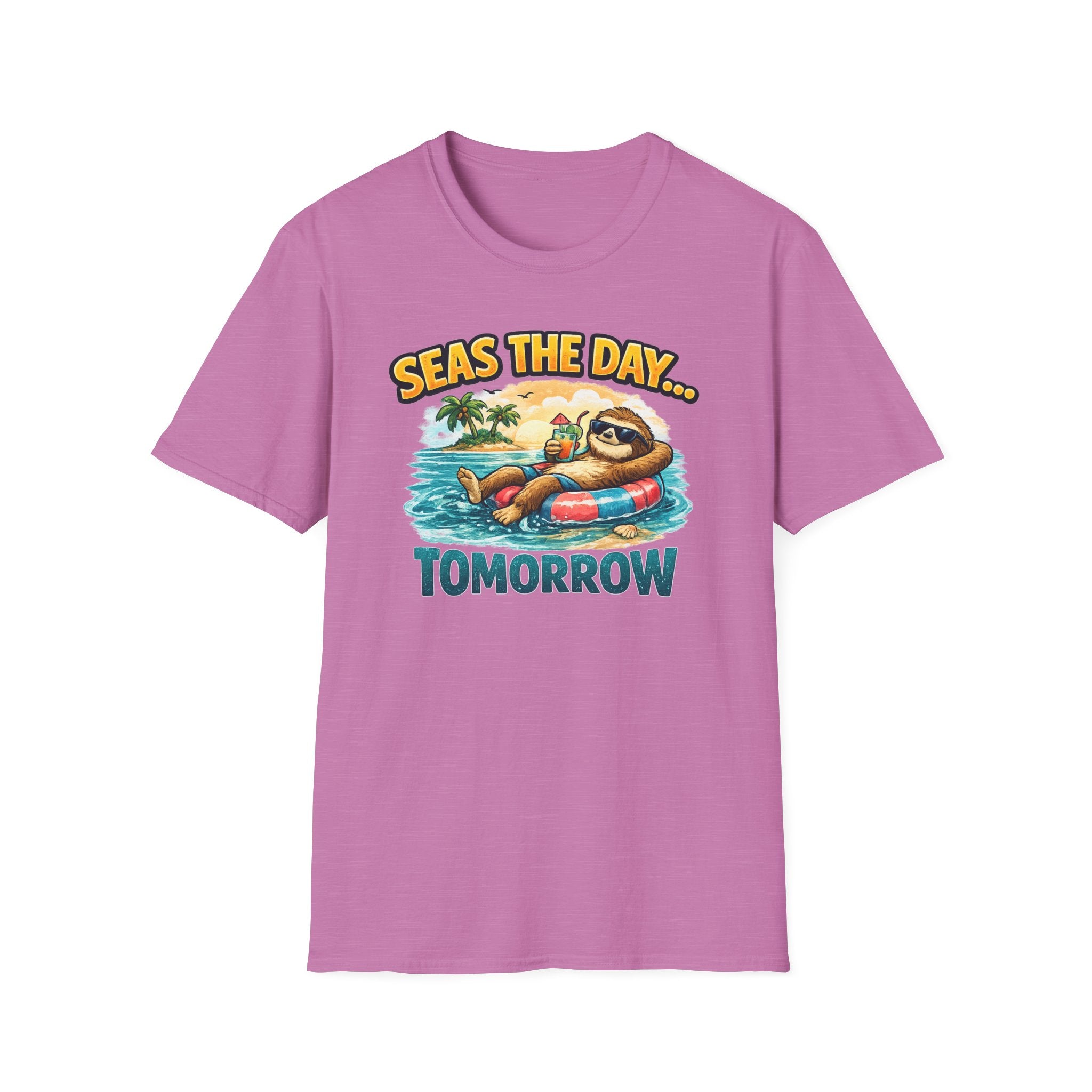 Seas the Day Sloth T-Shirt — Funny Tropical "Seas the Day... Tomorrow" Tee