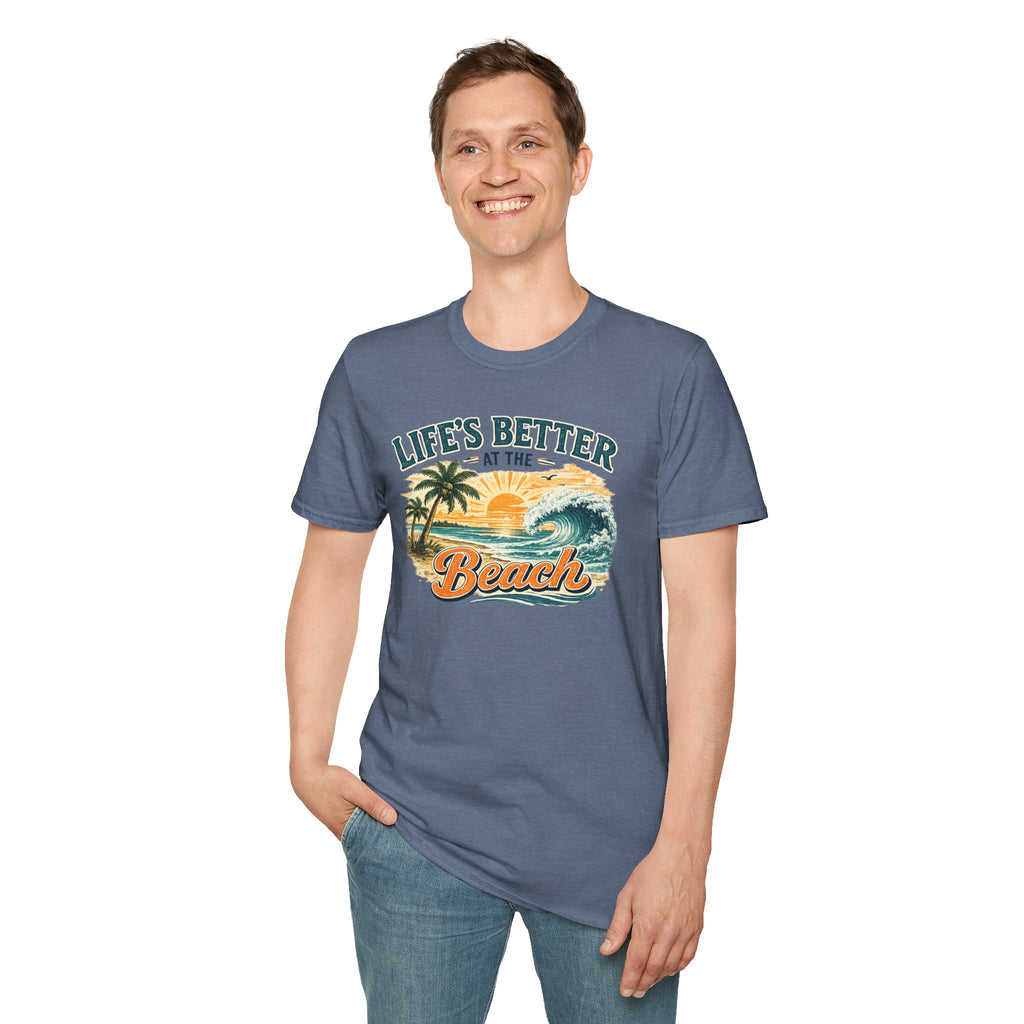 Beach T-Shirt — “Life’s Better at the Beach” Vintage Sunset Tee