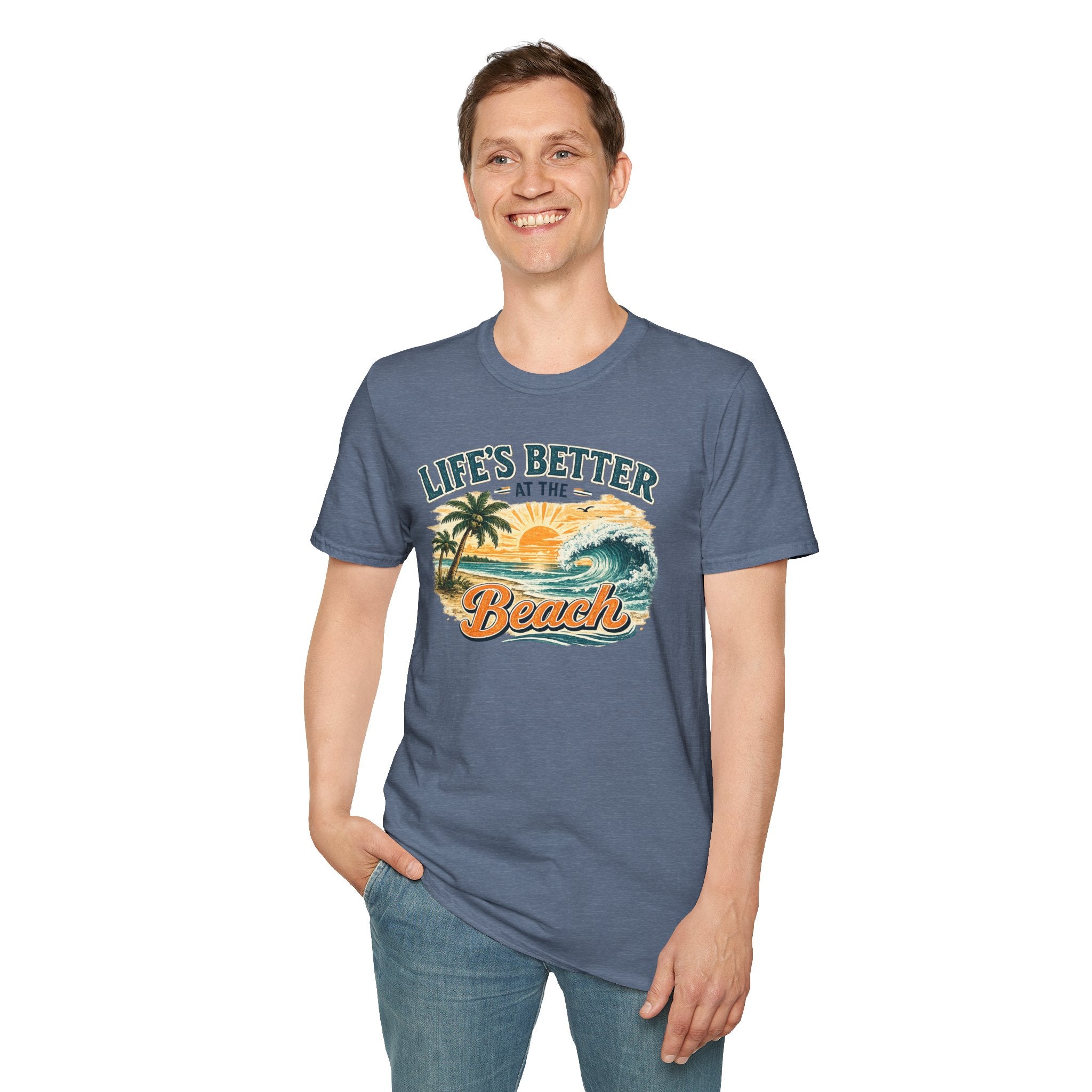 Beach T-Shirt — “Life’s Better at the Beach” Vintage Sunset Tee