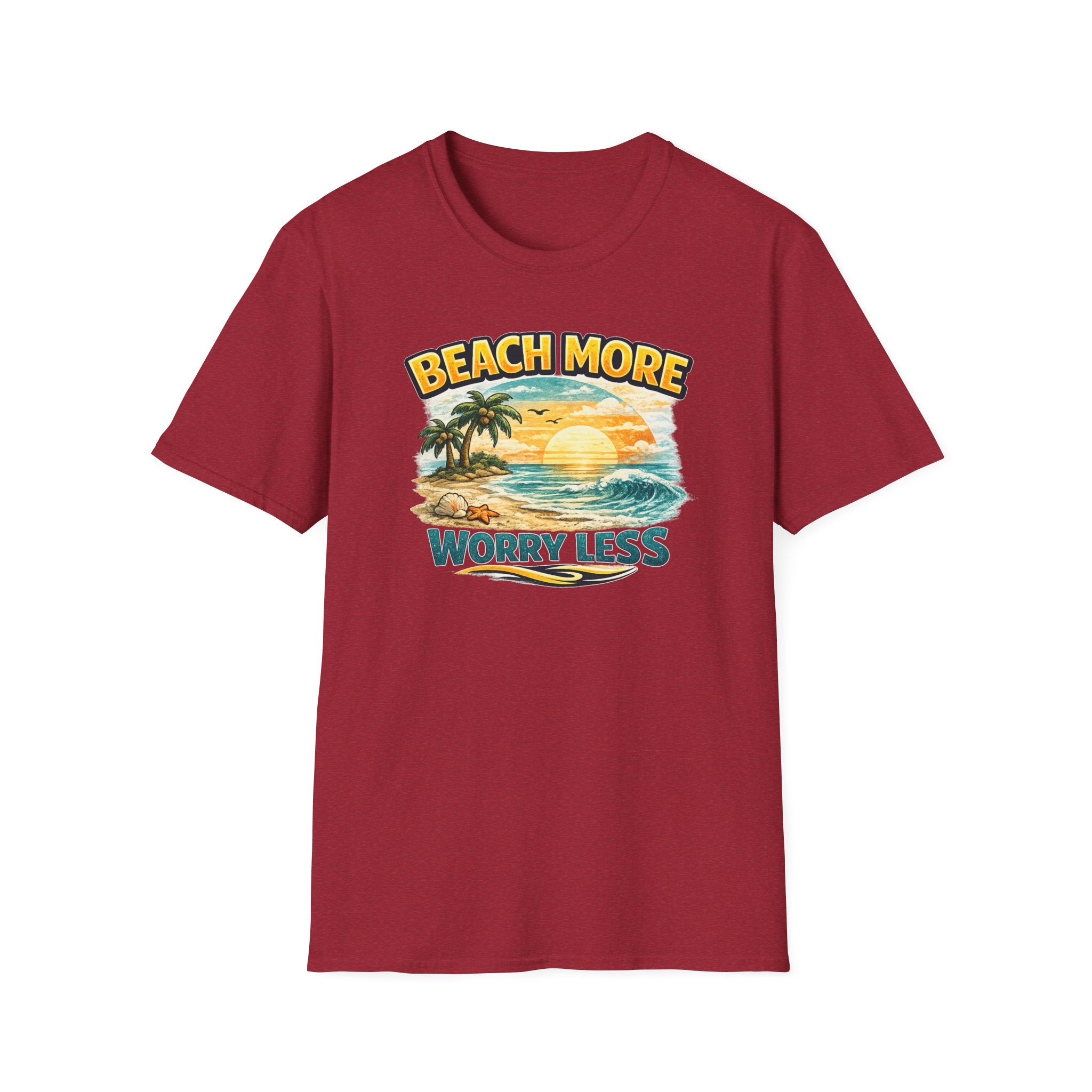 Beach More Worry Less T-Shirt — Vintage Sunset Palm Beach Graphic Tee