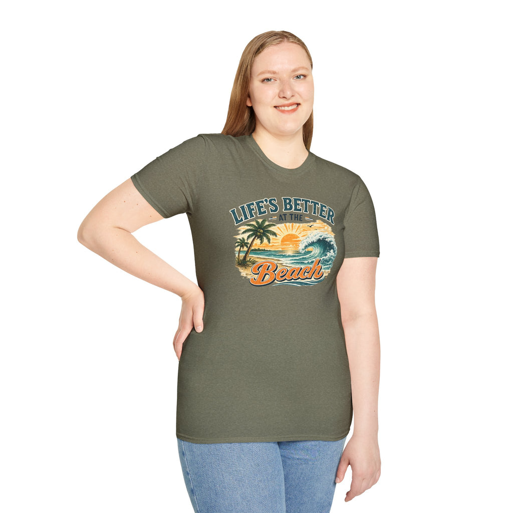 Beach T-Shirt — “Life’s Better at the Beach” Vintage Sunset Tee