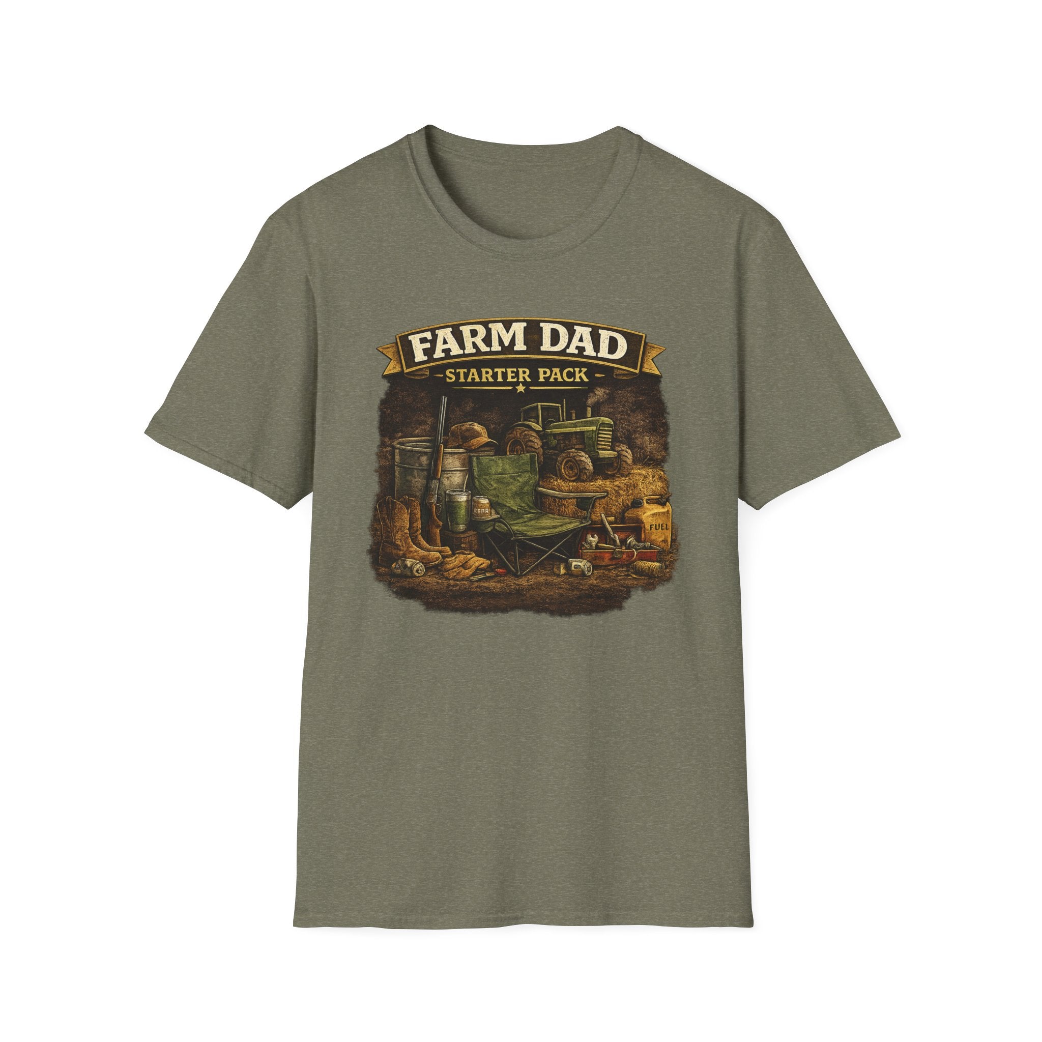 Farm Dad T-Shirt — "Farm Dad Starter Pack" Vintage Tractor Tee