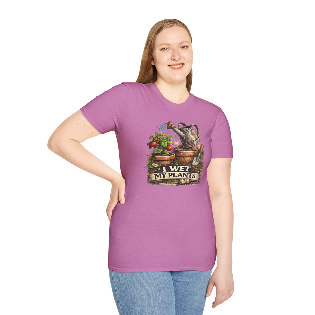 Gardening T-Shirt — "I Wet My Plants" Watering Can & Potted Herbs Tee