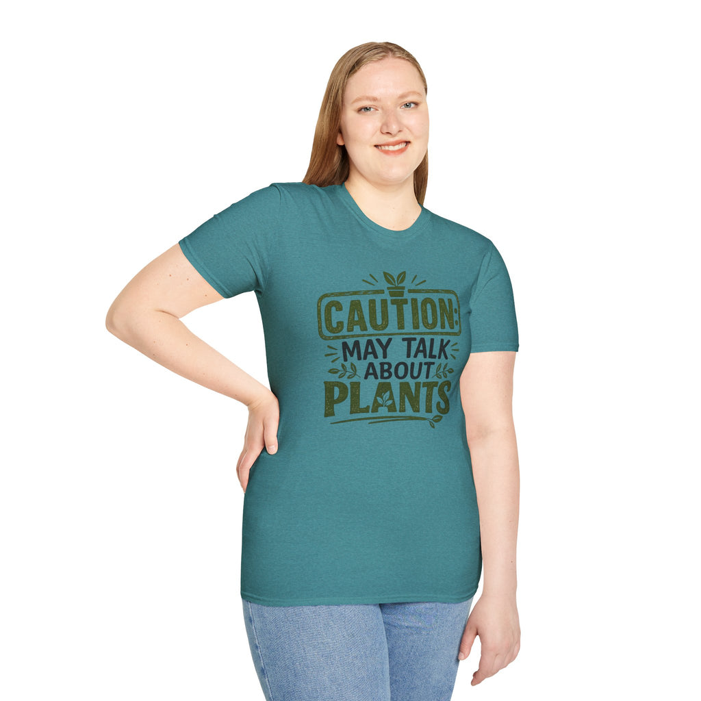 Plant Lover T‑Shirt — "Caution: May Talk About Plants" Botanical Graphic Tee