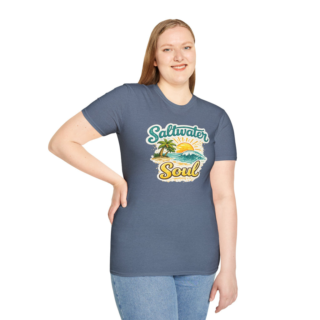 Saltwater Soul T-Shirt — Vintage Beach Sunset Tee for Ocean Lovers
