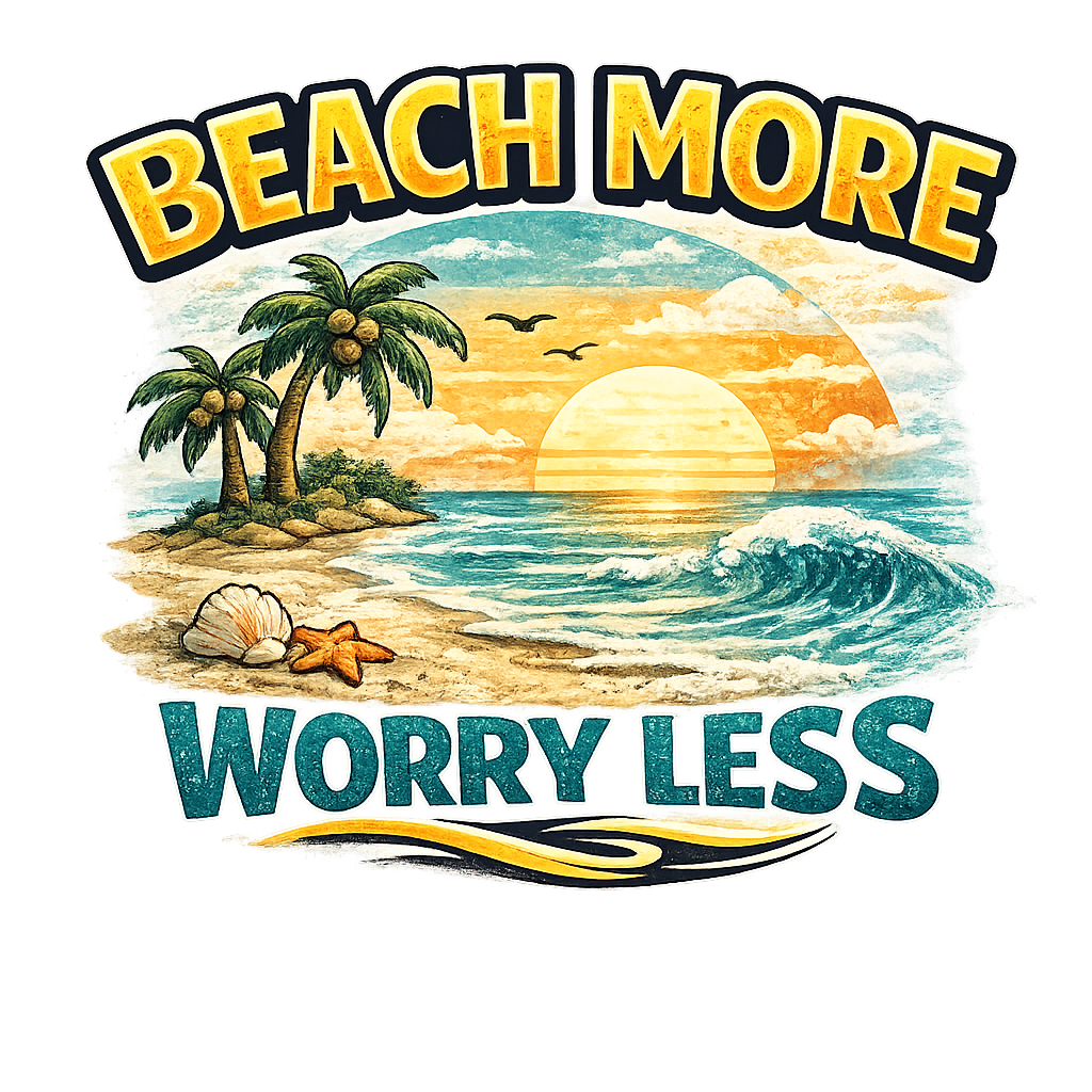 Beach More, Worry Less Sticker Description